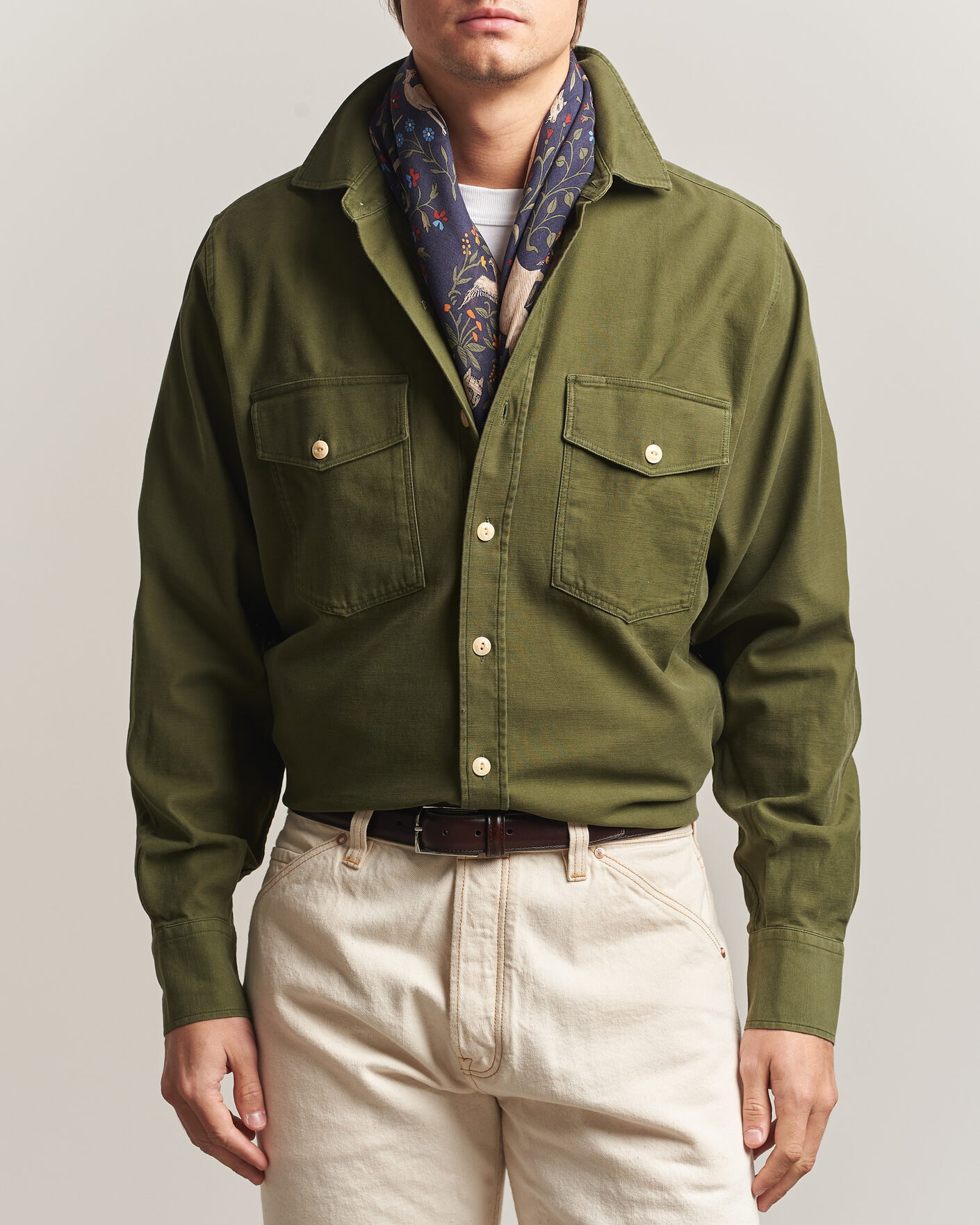 Herren | Hemden | Drake's | Two Pocket Casual Cotton Shirt Olive