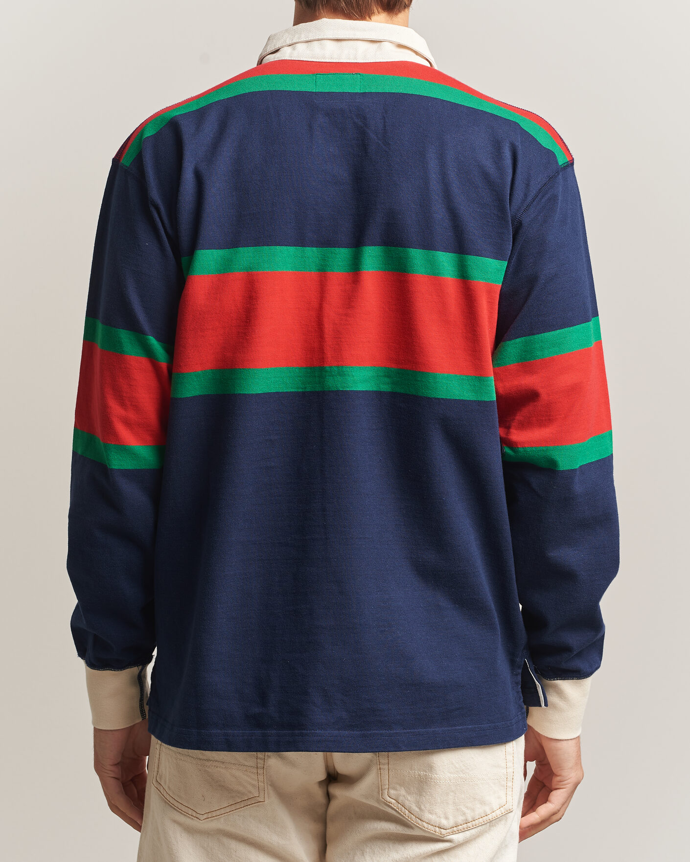 Herren | Pullover | Drake's | Middle Stripe Rugby Navy/Red/Green