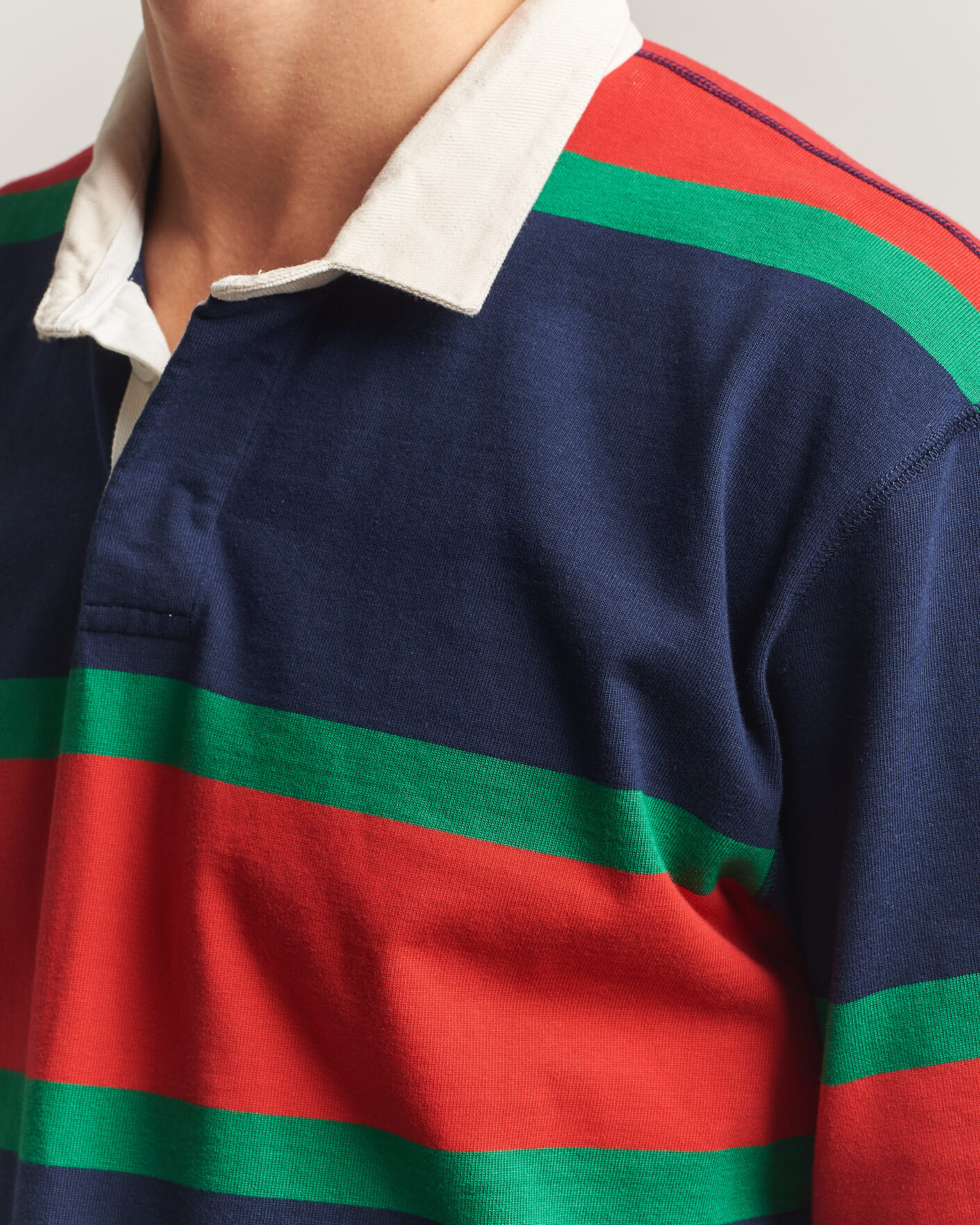 Herren | Pullover | Drake's | Middle Stripe Rugby Navy/Red/Green
