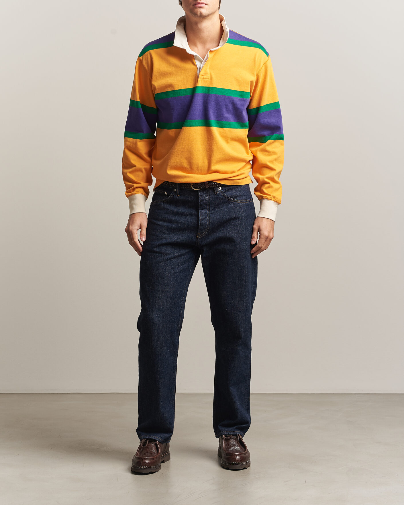 Herren | Pullover | Drake's | Block Stripe Rugby Yellow