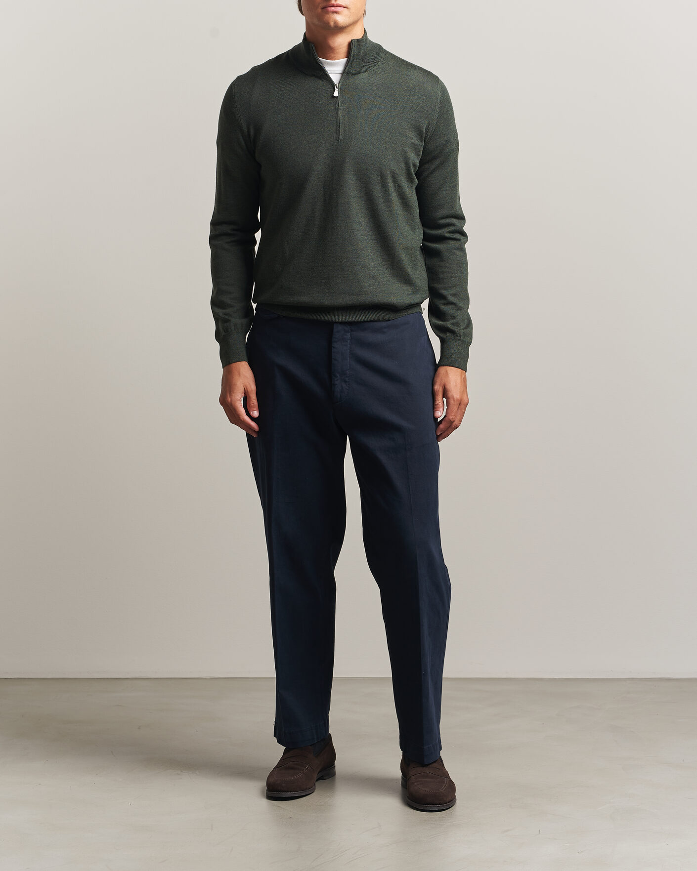 Herren | Pullover | Gran Sasso | Merino Fashion Fit Half Zip Olive Melange
