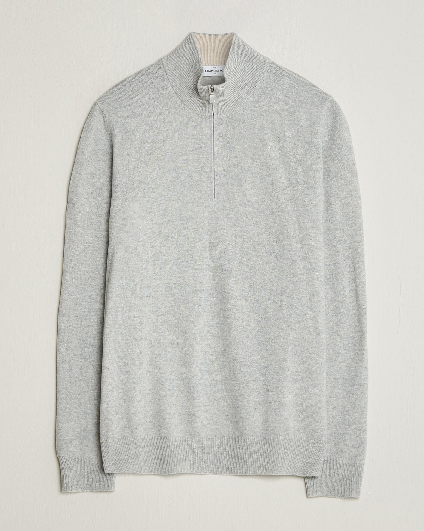Herren | Pullover | Gran Sasso | Wool/Cashmere Half Zip Light Grey Melange