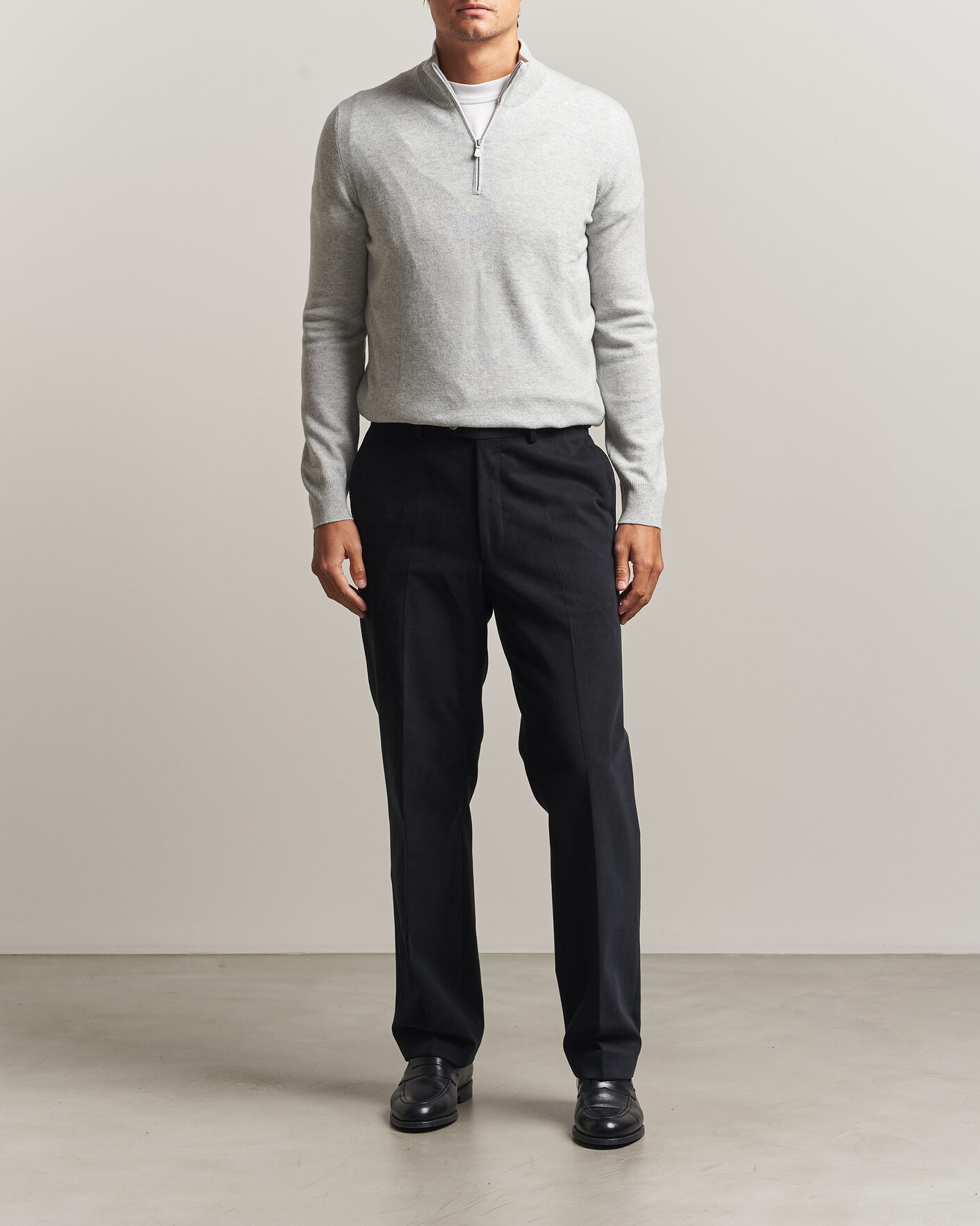 Herren | Pullover | Gran Sasso | Wool/Cashmere Half Zip Light Grey Melange