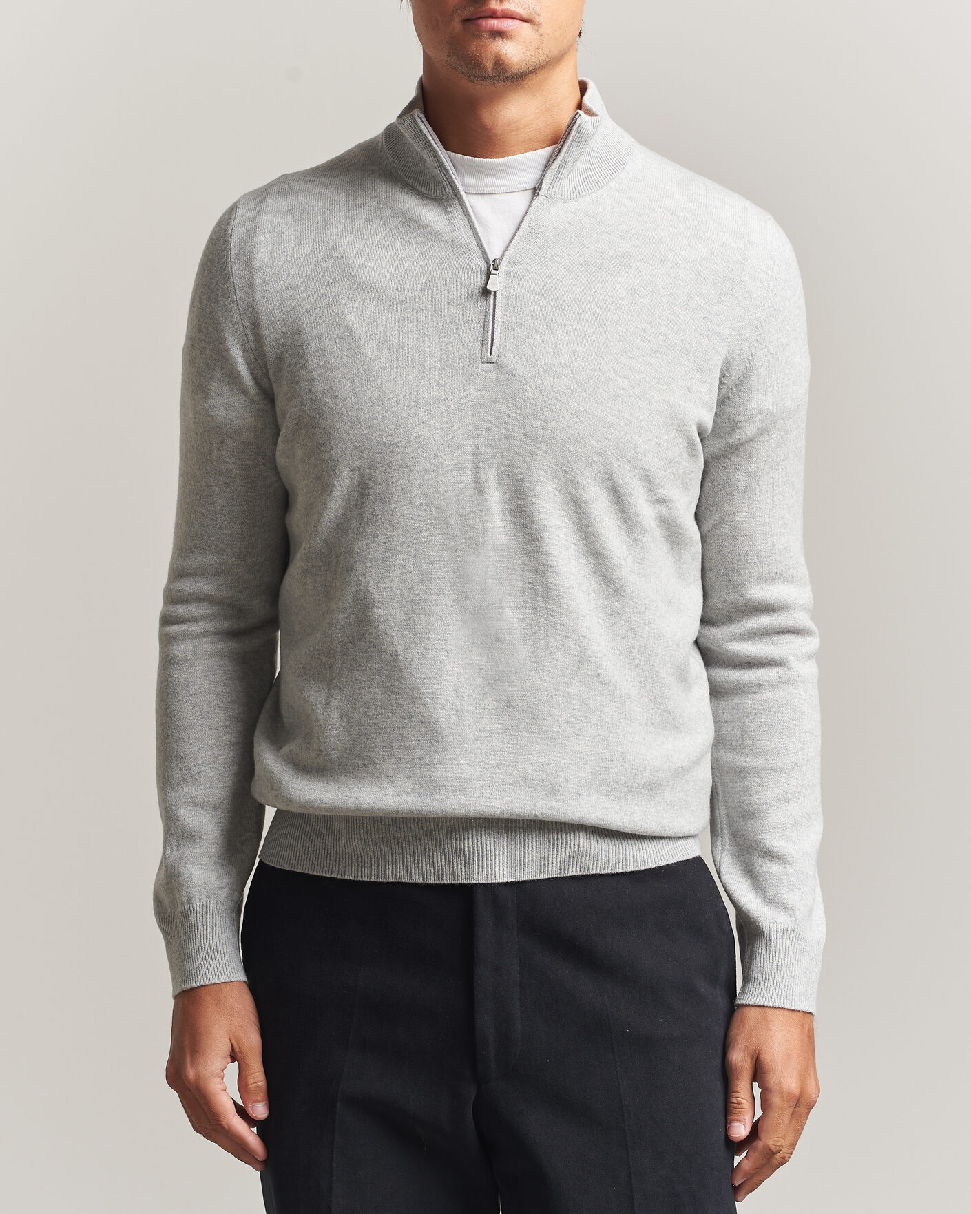 Herren | Pullover | Gran Sasso | Wool/Cashmere Half Zip Light Grey Melange