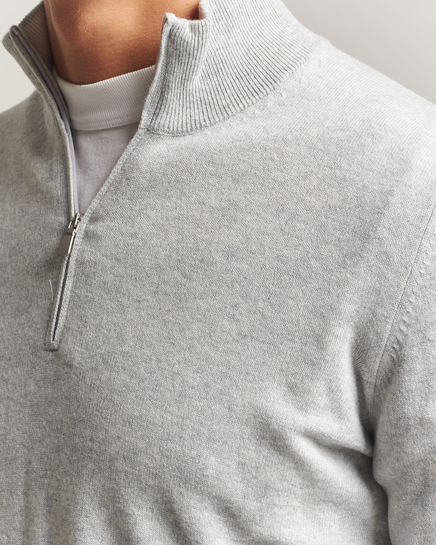Herren | Pullover | Gran Sasso | Wool/Cashmere Half Zip Light Grey Melange