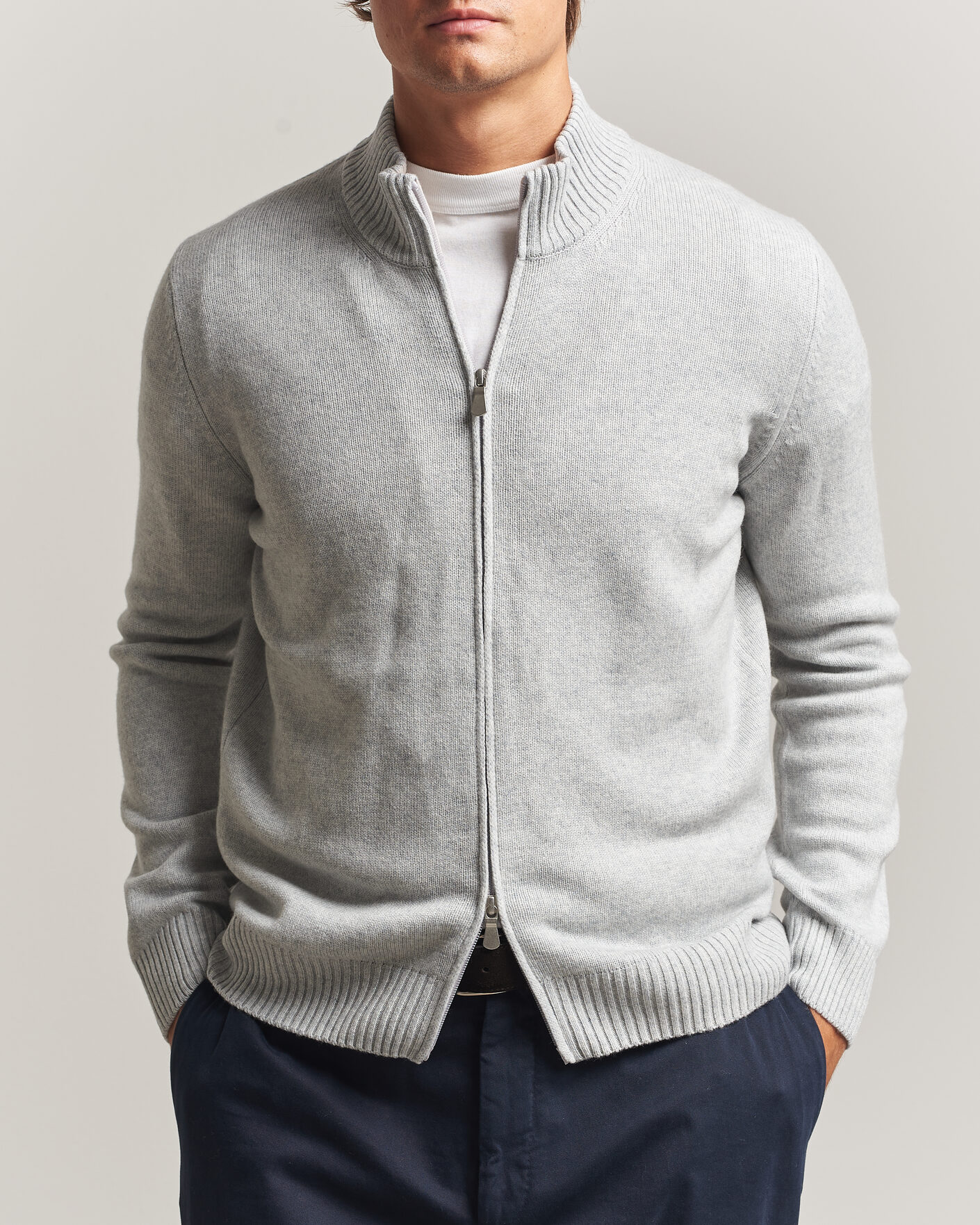 Herren | Pullover | Gran Sasso | Wool/Cashmere Full Zip Light Grey Melange