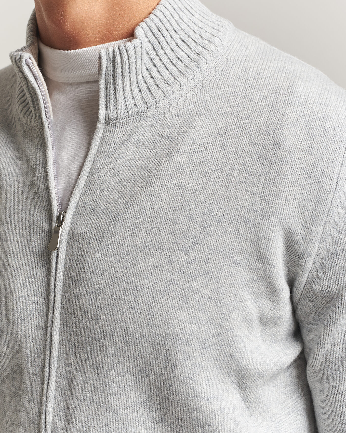 Herren | Pullover | Gran Sasso | Wool/Cashmere Full Zip Light Grey Melange