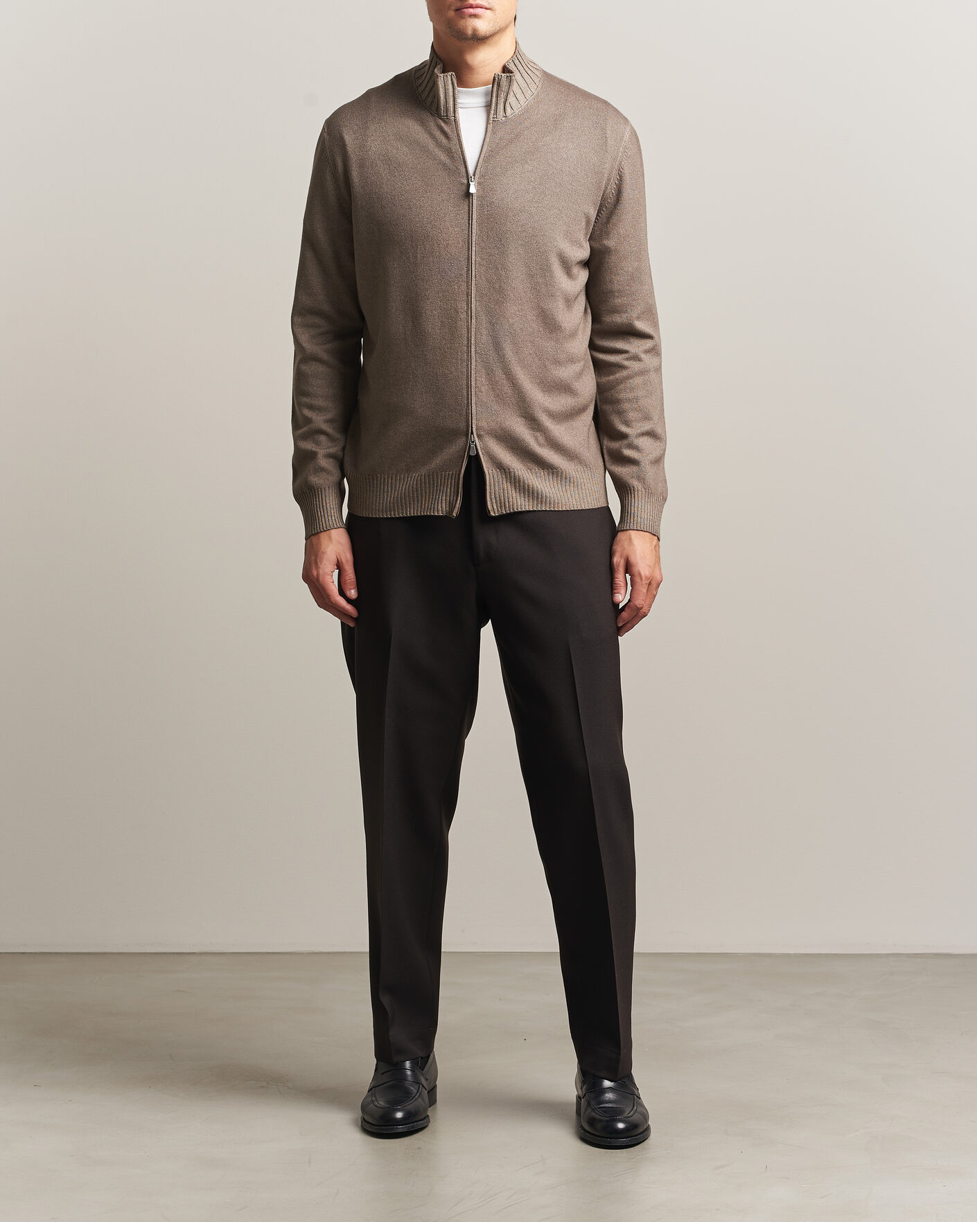 Herren | Pullover | Gran Sasso | Wool/Cashmere Washed Full Zip Brown Melange