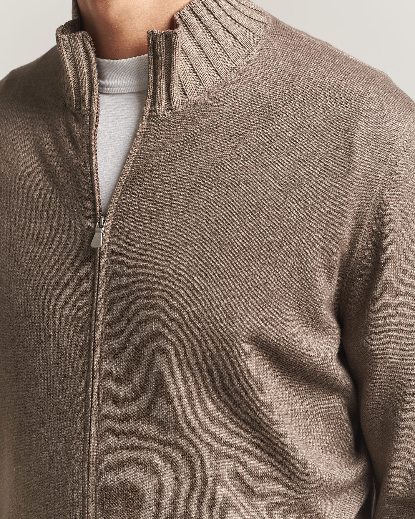 Herren | Pullover | Gran Sasso | Wool/Cashmere Washed Full Zip Brown Melange