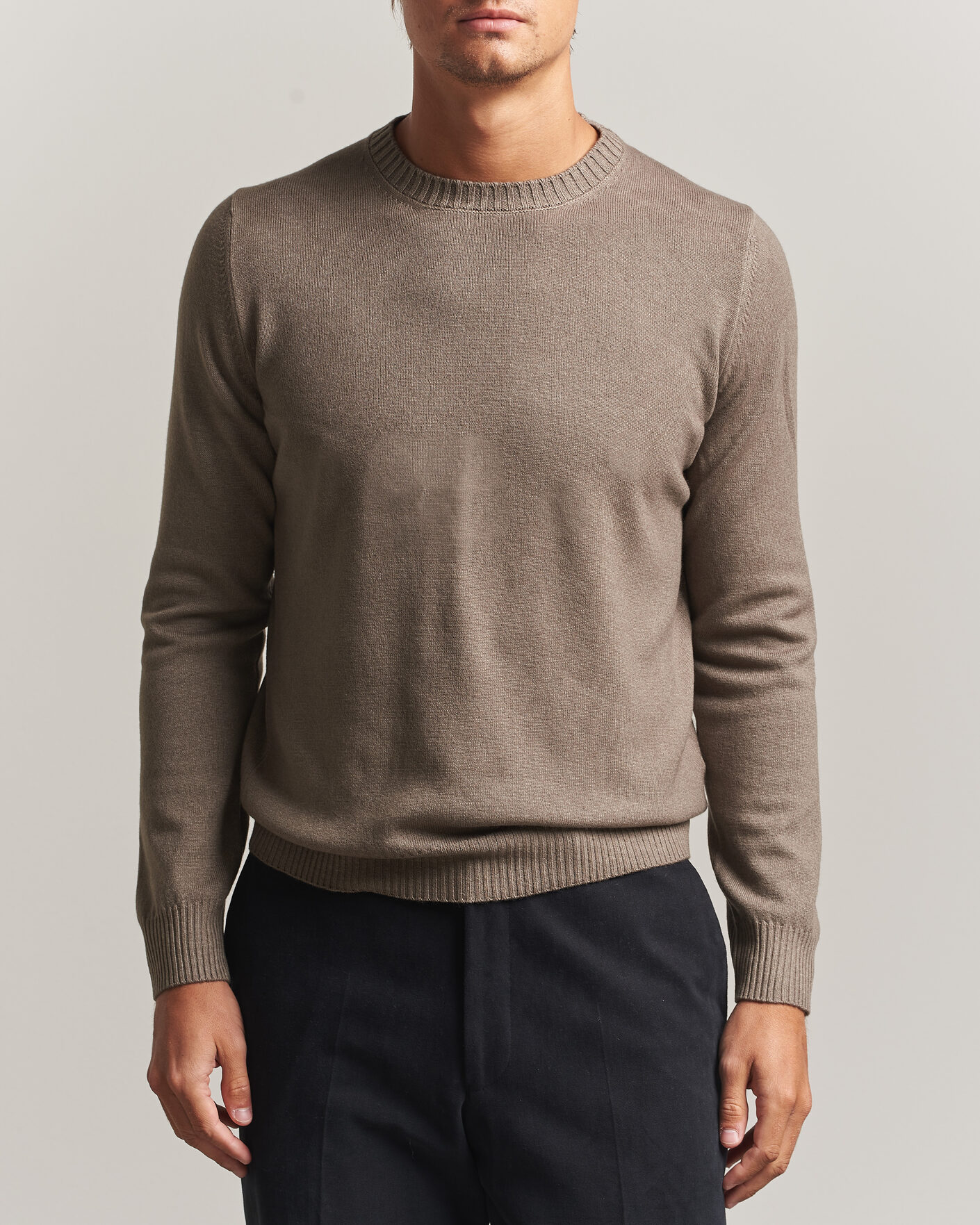 Herren | Pullover | Gran Sasso | Wool/Cashmere Washed Crew Neck Brown Melange