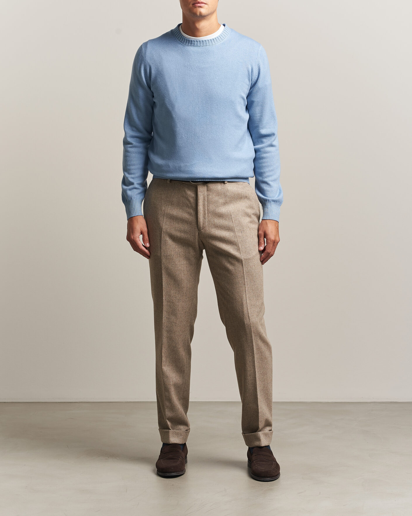 Herren | Pullover | Gran Sasso | Wool/Cashmere Washed Crew Neck Blue Melange