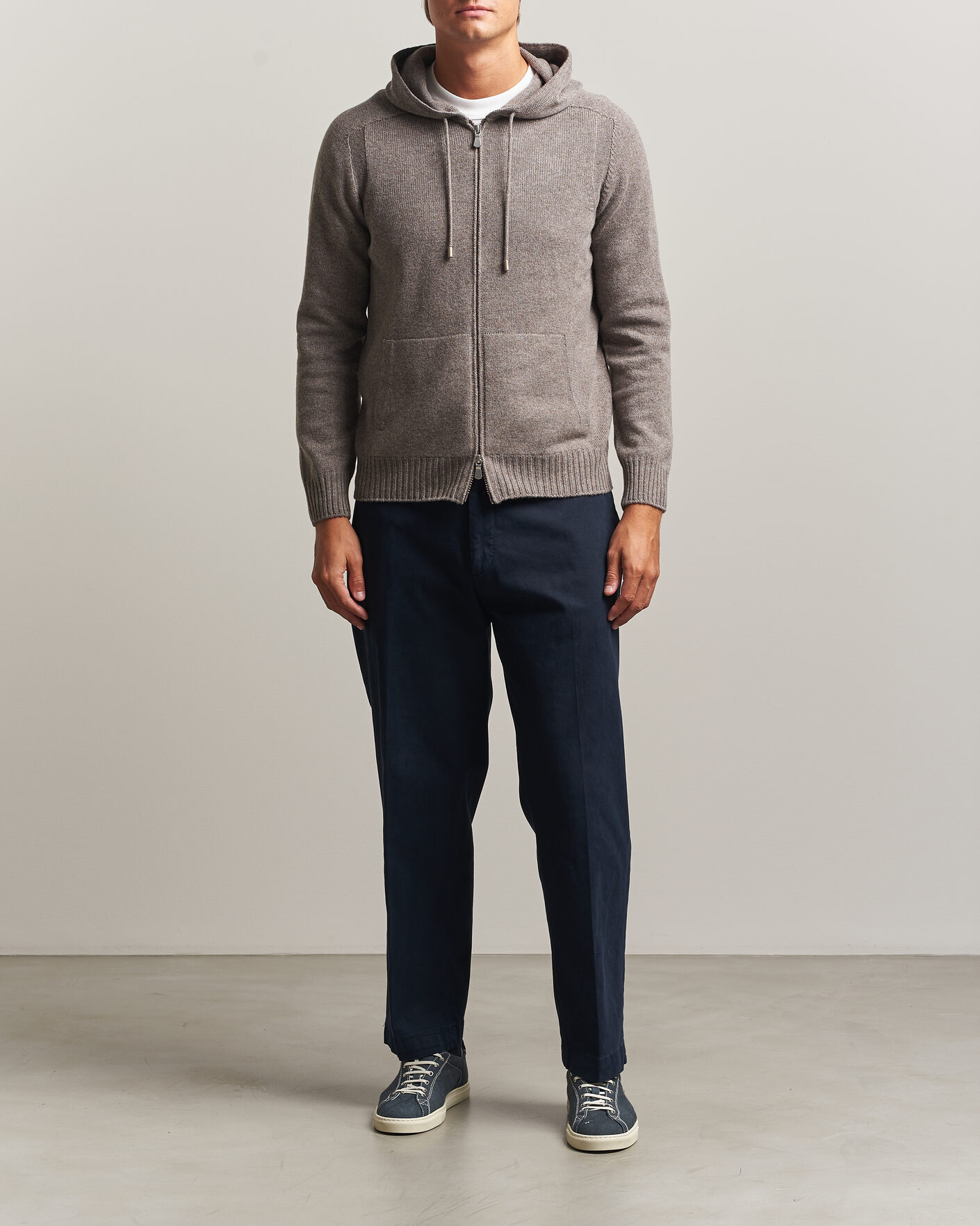 Herren | Pullover | Gran Sasso | Full Zip Wool Hoodie Taupe Melange