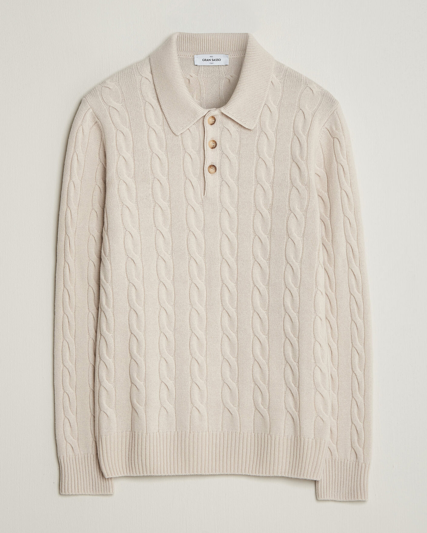 Herren | Pullover | Gran Sasso | Wool/Cashmere Cable Polo Beige Melange