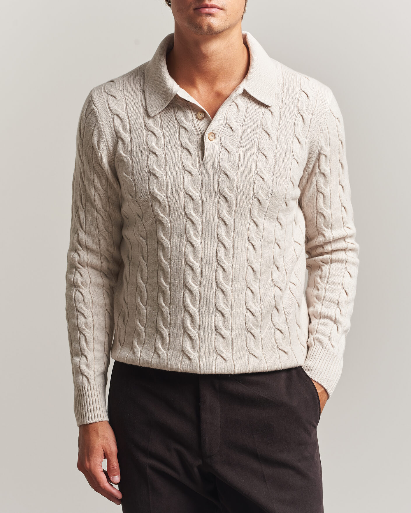 Herren | Pullover | Gran Sasso | Wool/Cashmere Cable Polo Beige Melange
