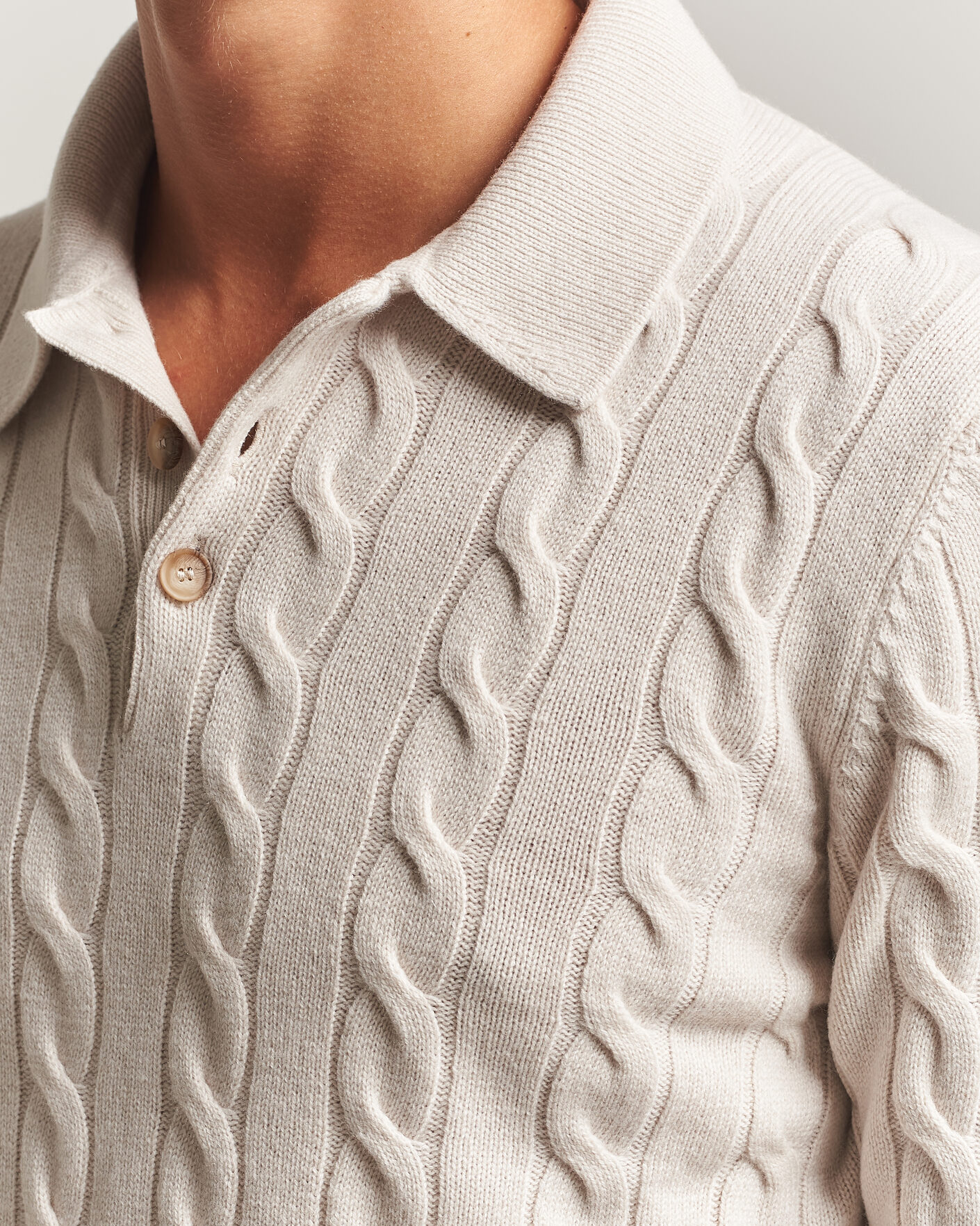 Herren | Pullover | Gran Sasso | Wool/Cashmere Cable Polo Beige Melange