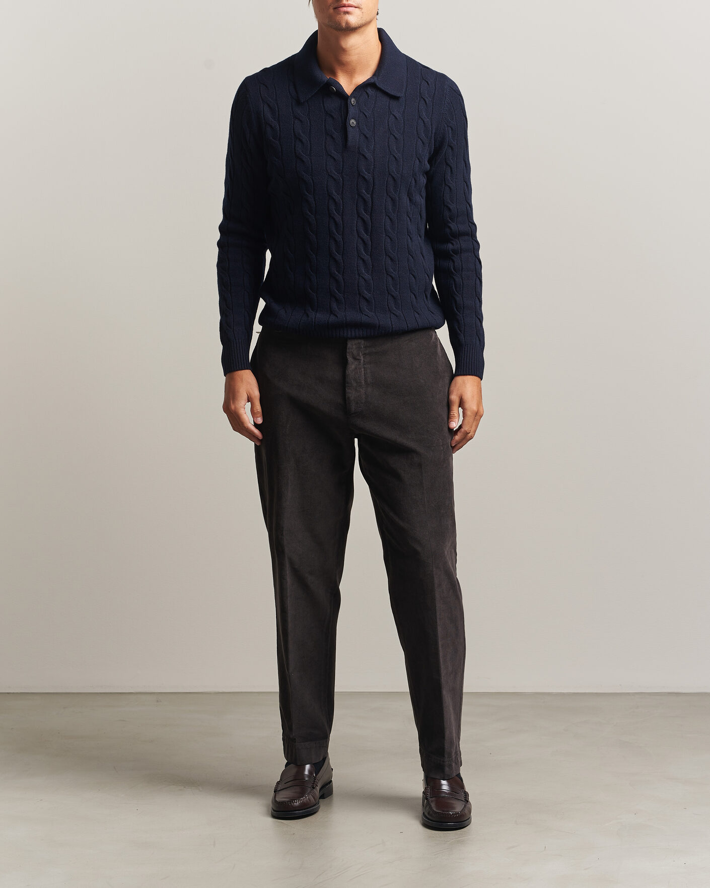 Herren | Pullover | Gran Sasso | Wool/Cashmere Cable Polo Navy