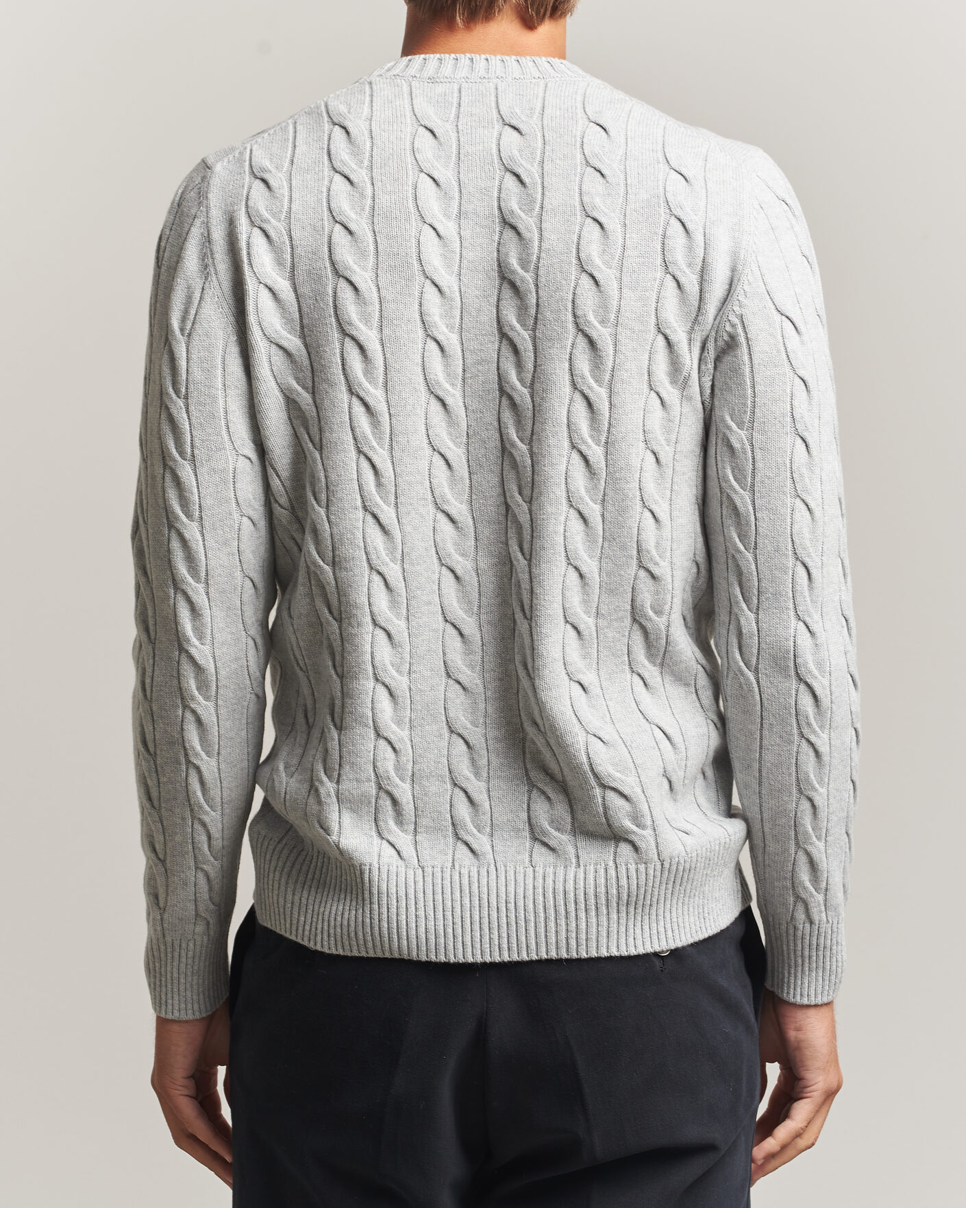 Herren | Pullover | Gran Sasso | Wool/Cashmere Cable Crew Neck Light Grey Melange