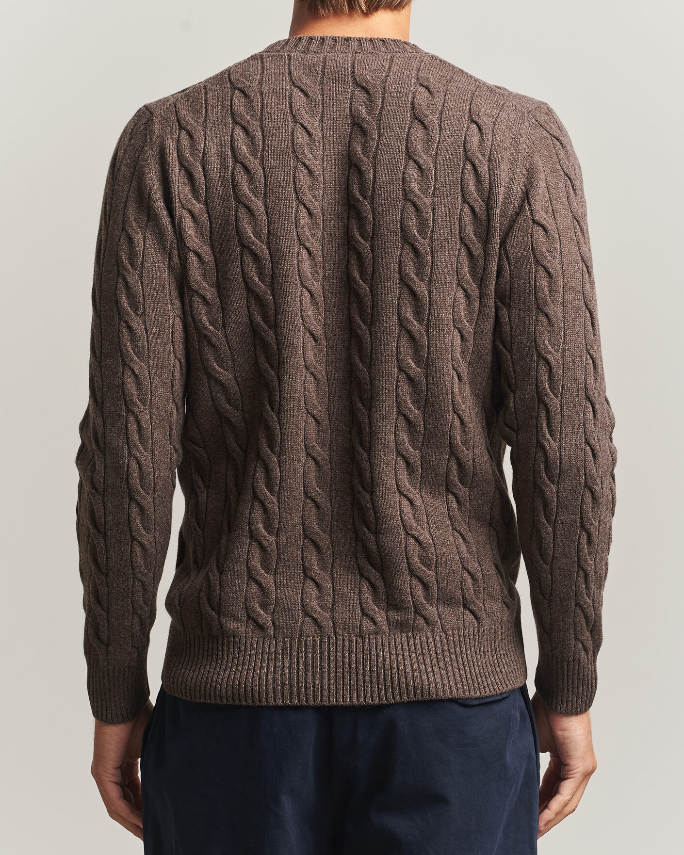Herren | Pullover | Gran Sasso | Wool/Cashmere Cable Crew Neck Dark Brown Melange