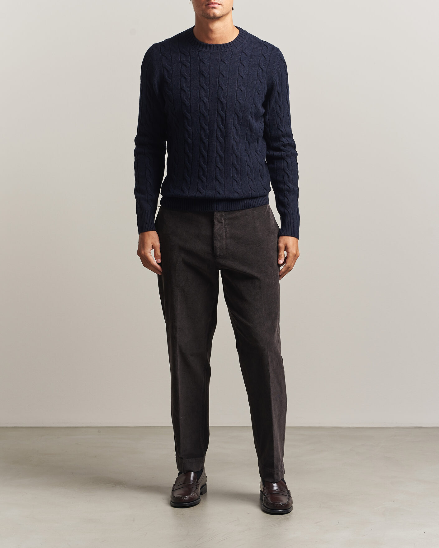 Herren | Pullover | Gran Sasso | Wool/Cashmere Cable Crew Neck Navy