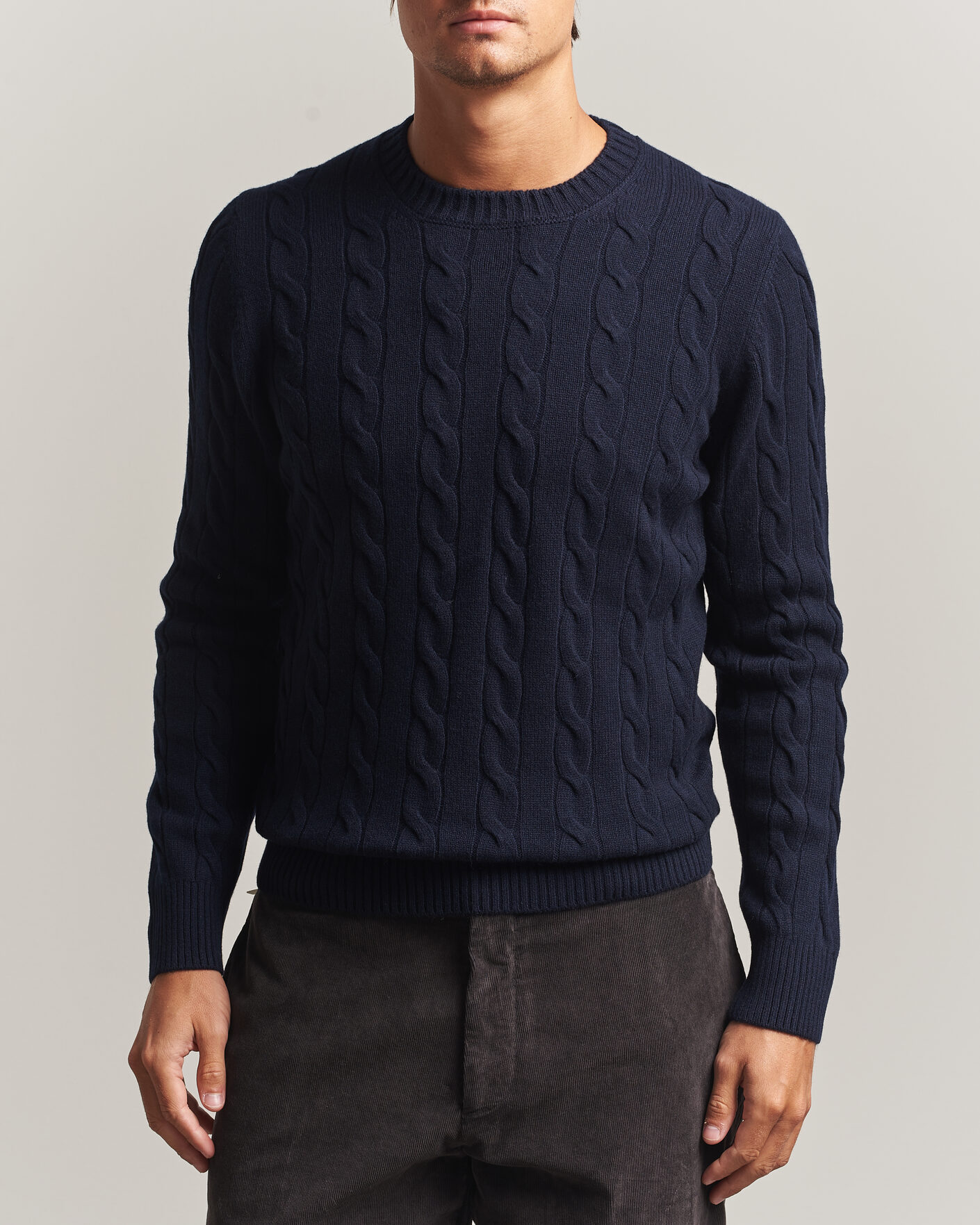 Herren | Pullover | Gran Sasso | Wool/Cashmere Cable Crew Neck Navy