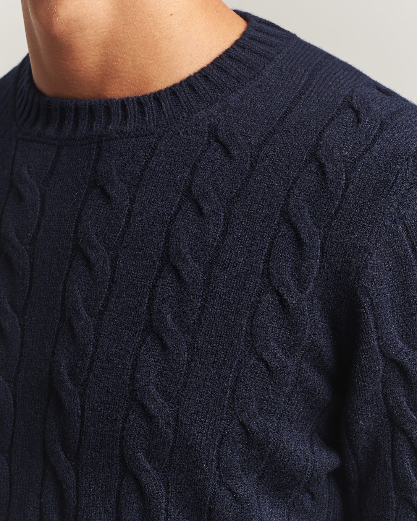 Herren | Pullover | Gran Sasso | Wool/Cashmere Cable Crew Neck Navy