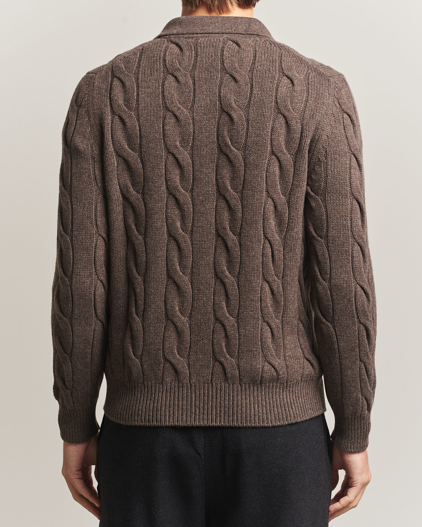 Herren | Pullover | Gran Sasso | Wool/Cashmere Cable Full Zip Dark Brown Melange