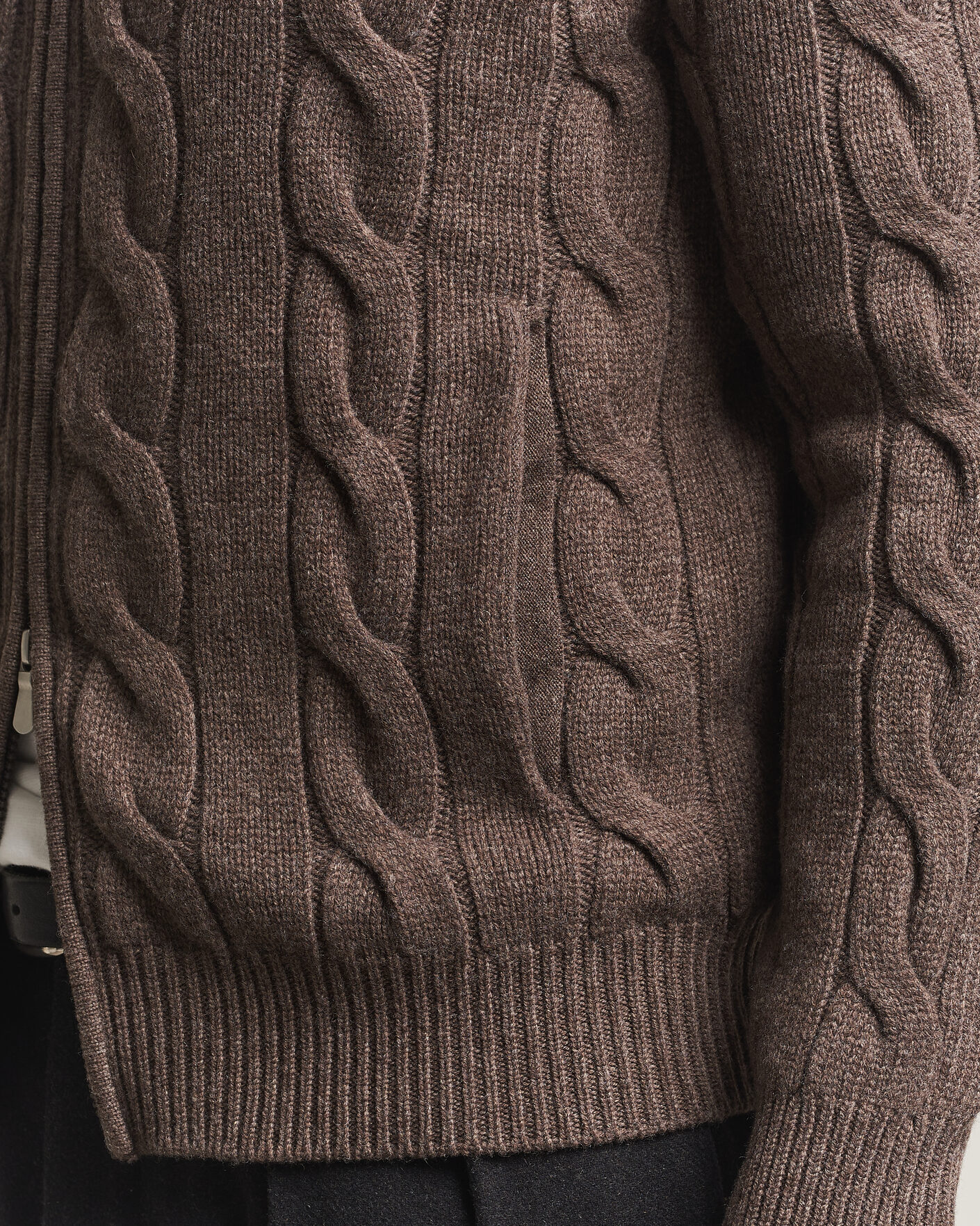 Herren | Pullover | Gran Sasso | Wool/Cashmere Cable Full Zip Dark Brown Melange