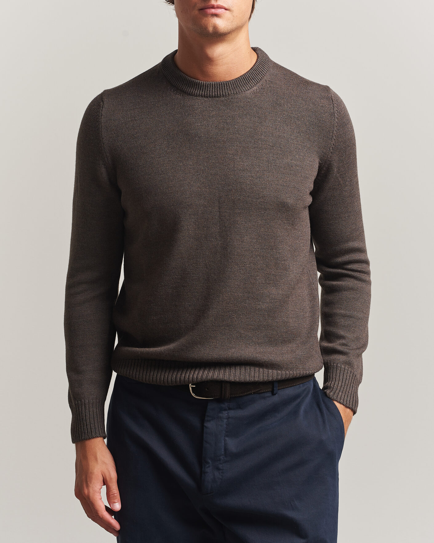 Herren | Pullover | Gran Sasso | Merino Knitted Crew Neck Brown Melange