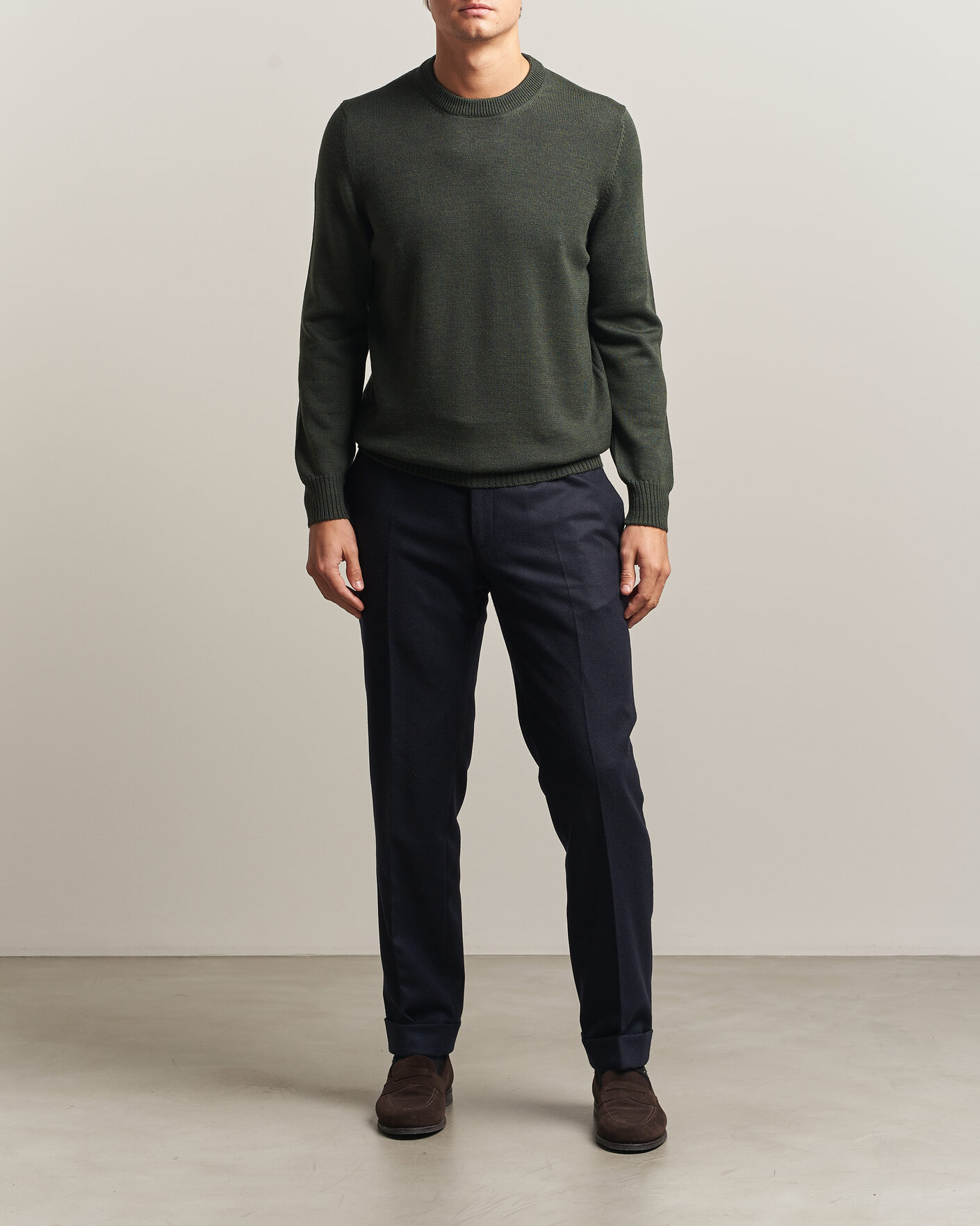 Herren | Pullover | Gran Sasso | Merino Knitted Crew Neck Olive Melange