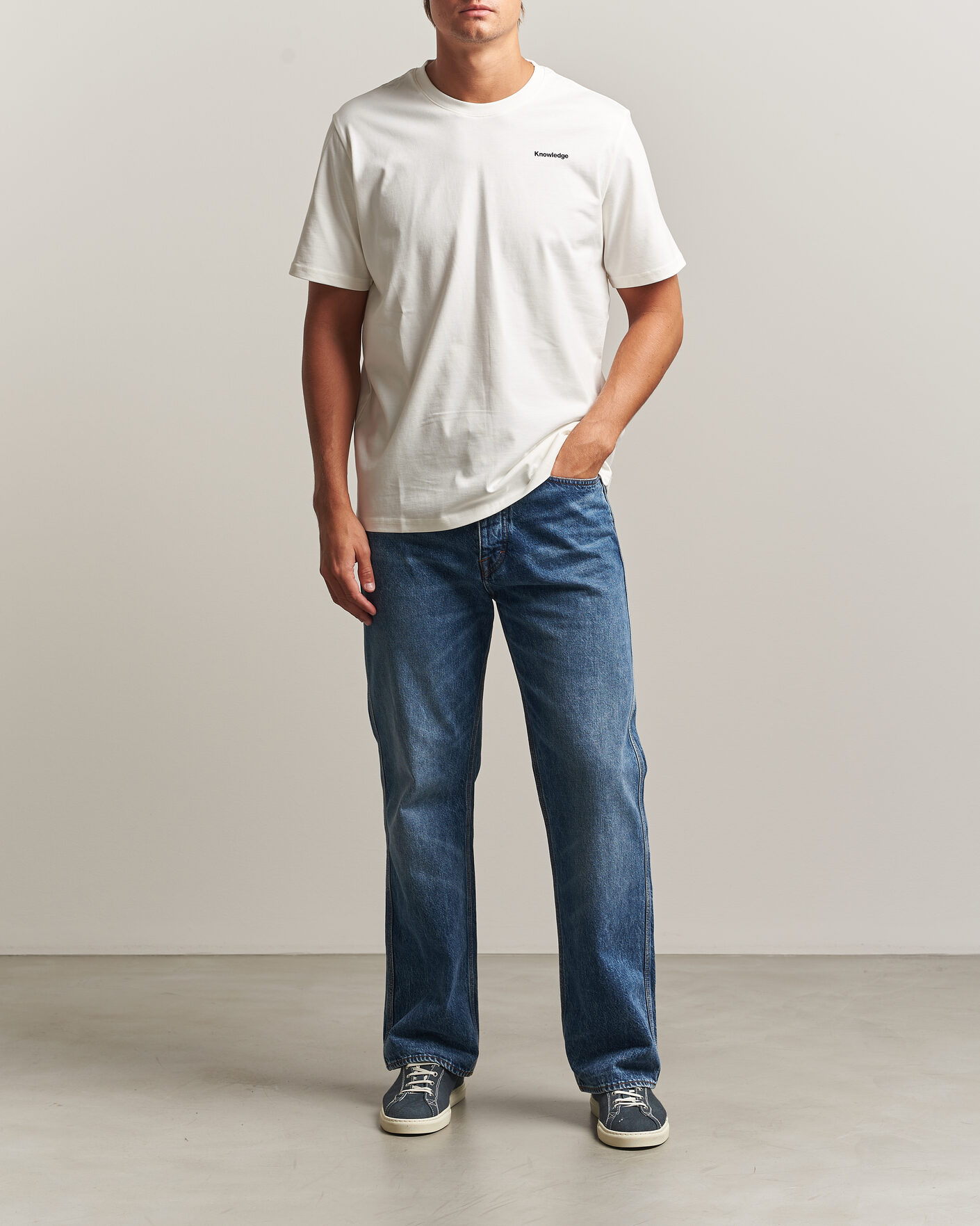 Herren | T-Shirts | KnowledgeCotton Apparel | Back Print T-Shirt Egret