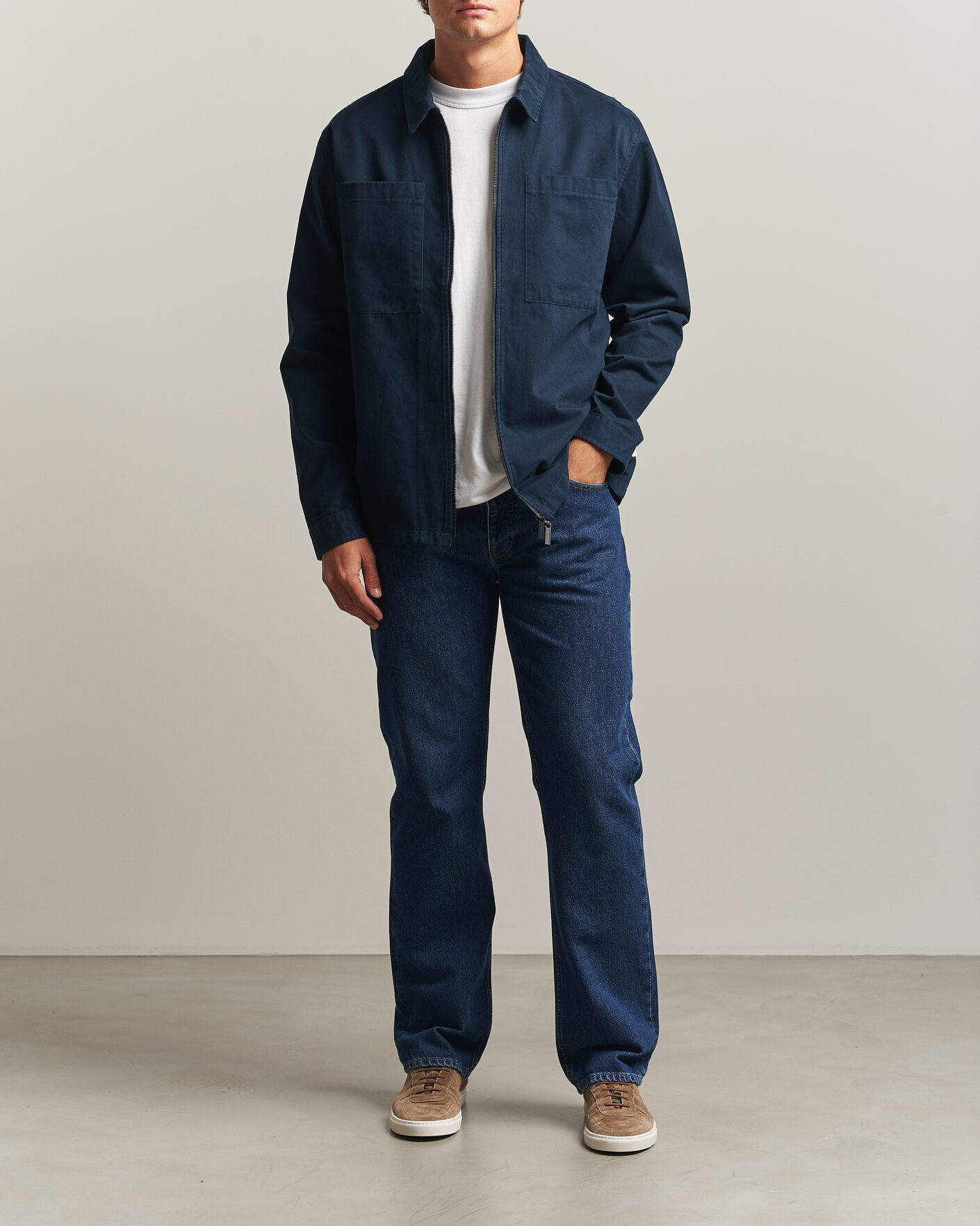 Herren | Hemden | KnowledgeCotton Apparel | Twill Zip Overshirt Total Eclipse