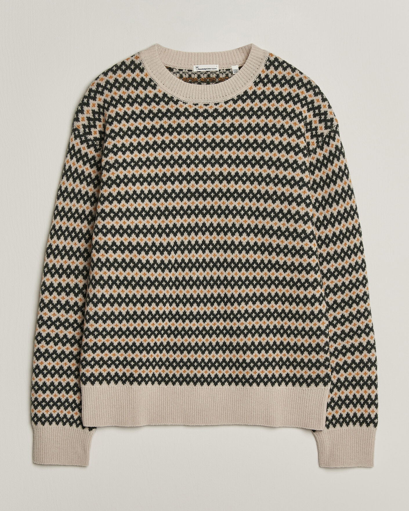 Herren | Pullover | KnowledgeCotton Apparel | Lambswool Jaquard Sweater Green