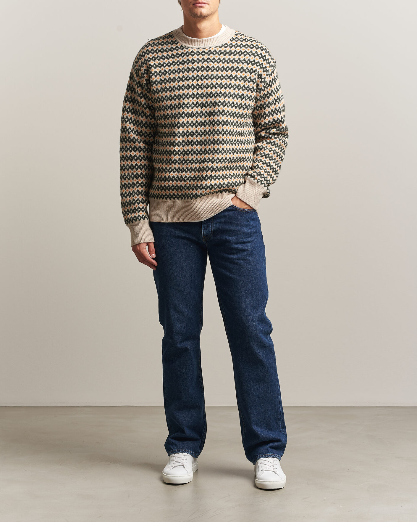 Herren | Pullover | KnowledgeCotton Apparel | Lambswool Jaquard Sweater Green