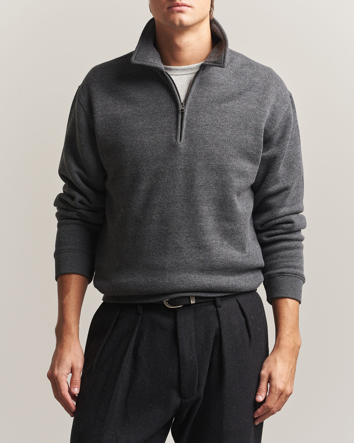 Herren | Pullover | BEAMS PLUS | Wool/Cotton Half Zip Charcoal