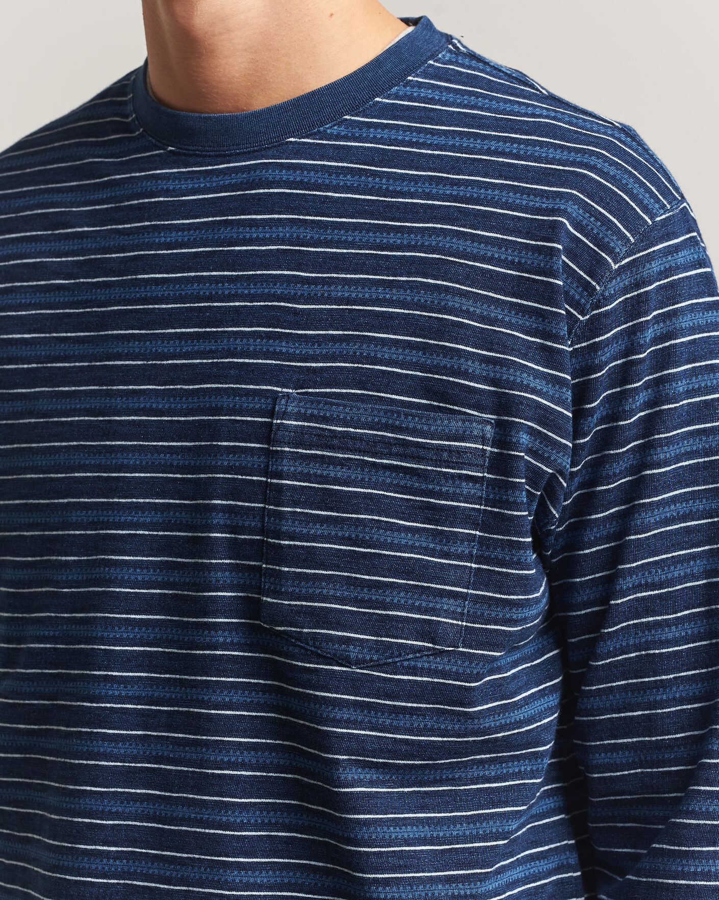 Herren | T-Shirts | BEAMS PLUS | Indigo Stripe LS T-Shirt Navy