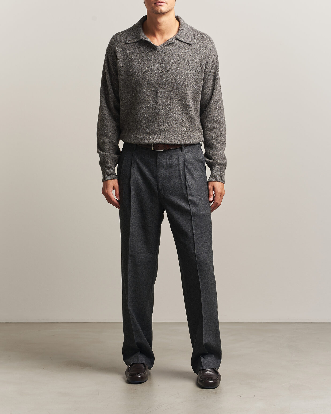 Herren | Pullover | Auralee | Cashmere Nep Knit Polo Mix Gray