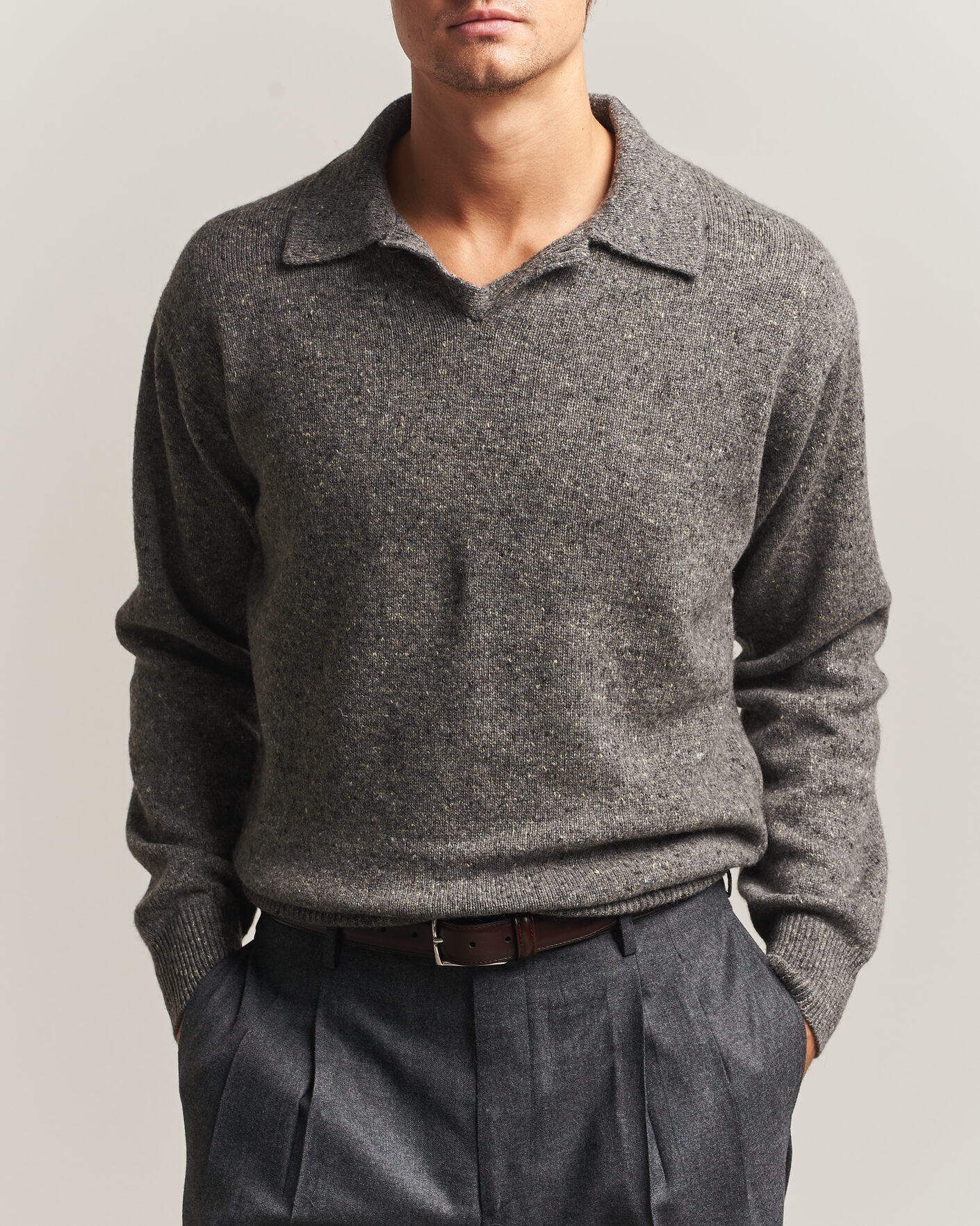 Herren | Pullover | Auralee | Cashmere Nep Knit Polo Mix Gray