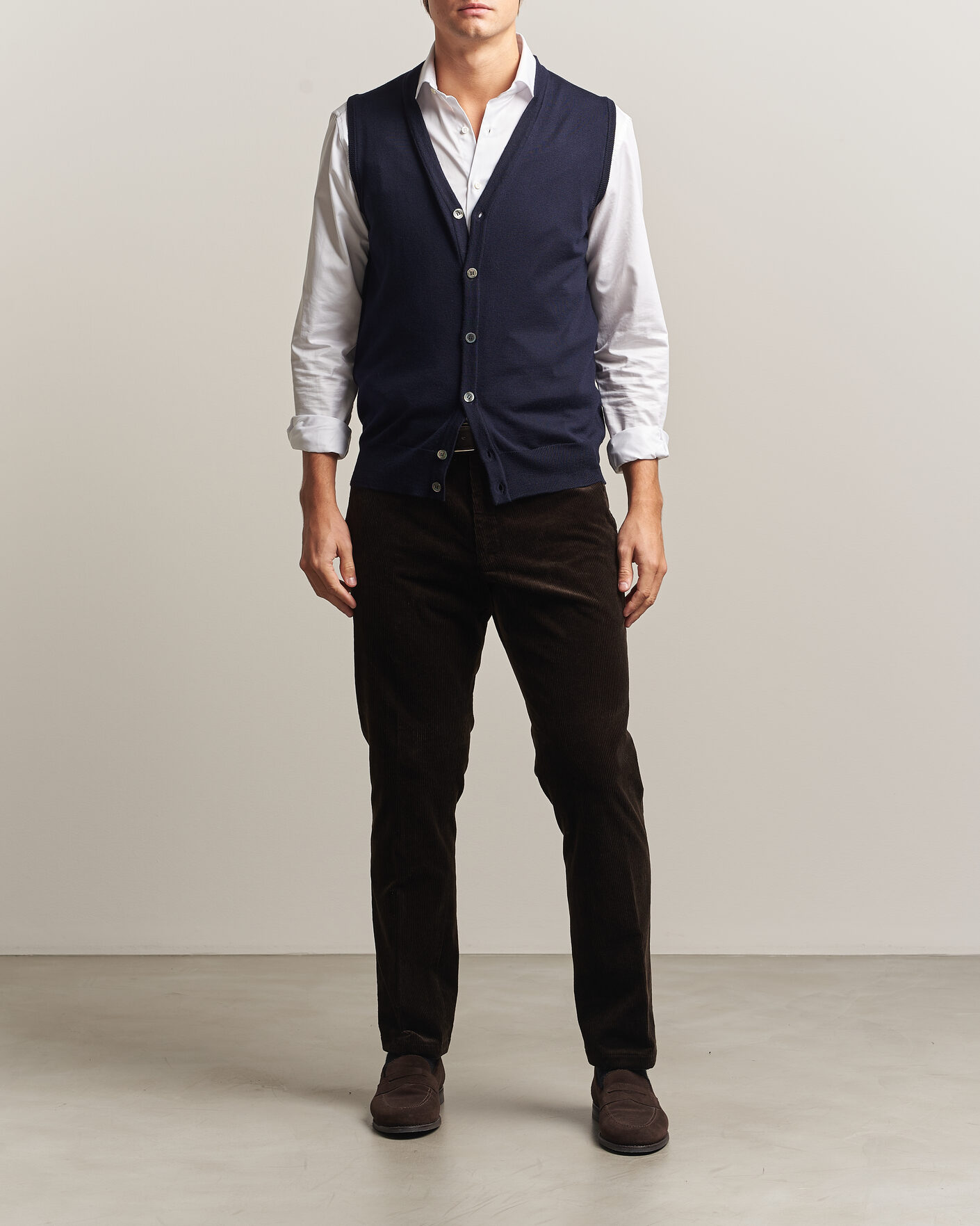 Herren | Pullover | Morgano | Extra Fine Merino Wool Sleevles Cardigan Vest Navy