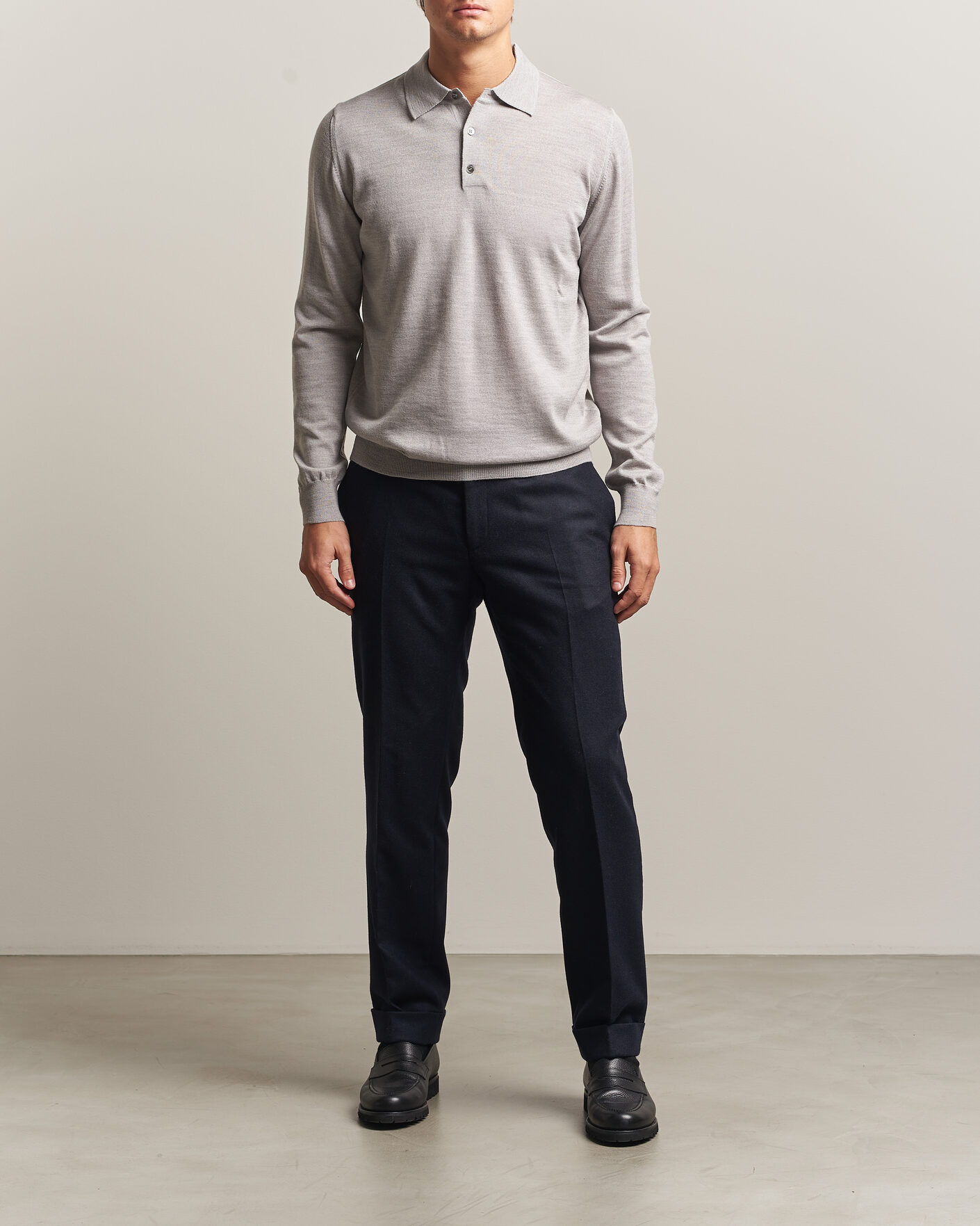 Herren | Pullover | Morgano | Extra Fine Merino Wool Polo Light Grey