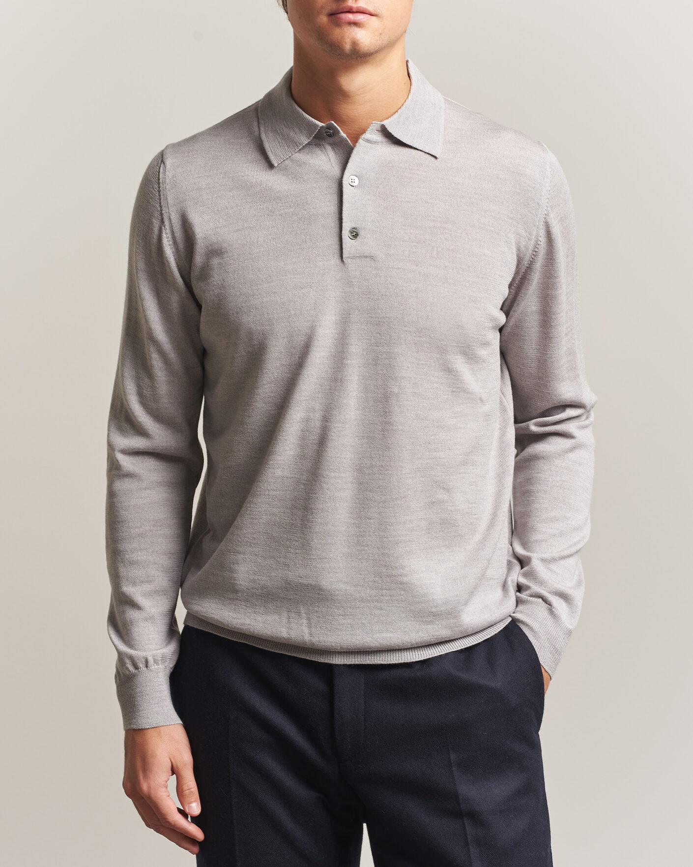 Herren | Pullover | Morgano | Extra Fine Merino Wool Polo Light Grey