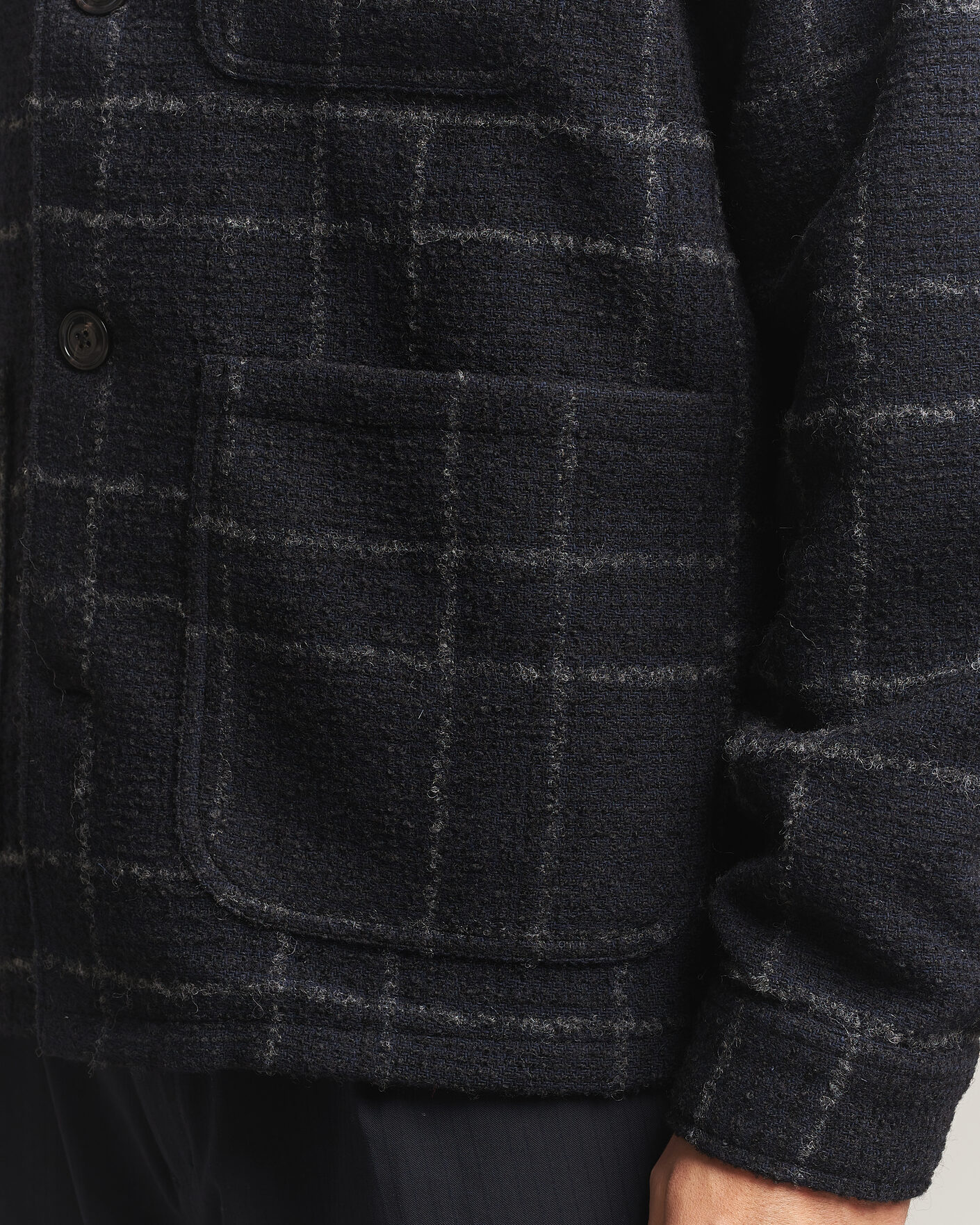 Herren | Hemden | A Day's March | Algot Wool Checked Overshirt Navy