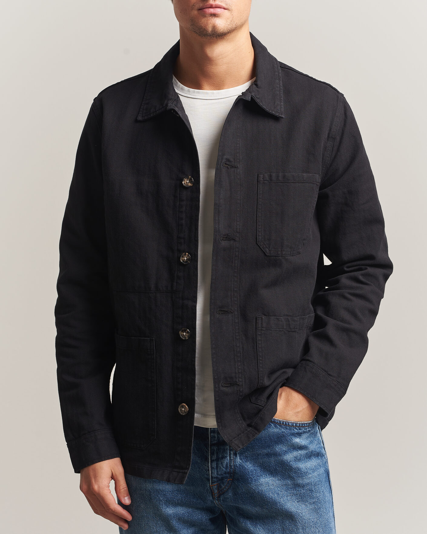 Herren | Hemden | A Day's March | Original Herringbone Overshirt Black