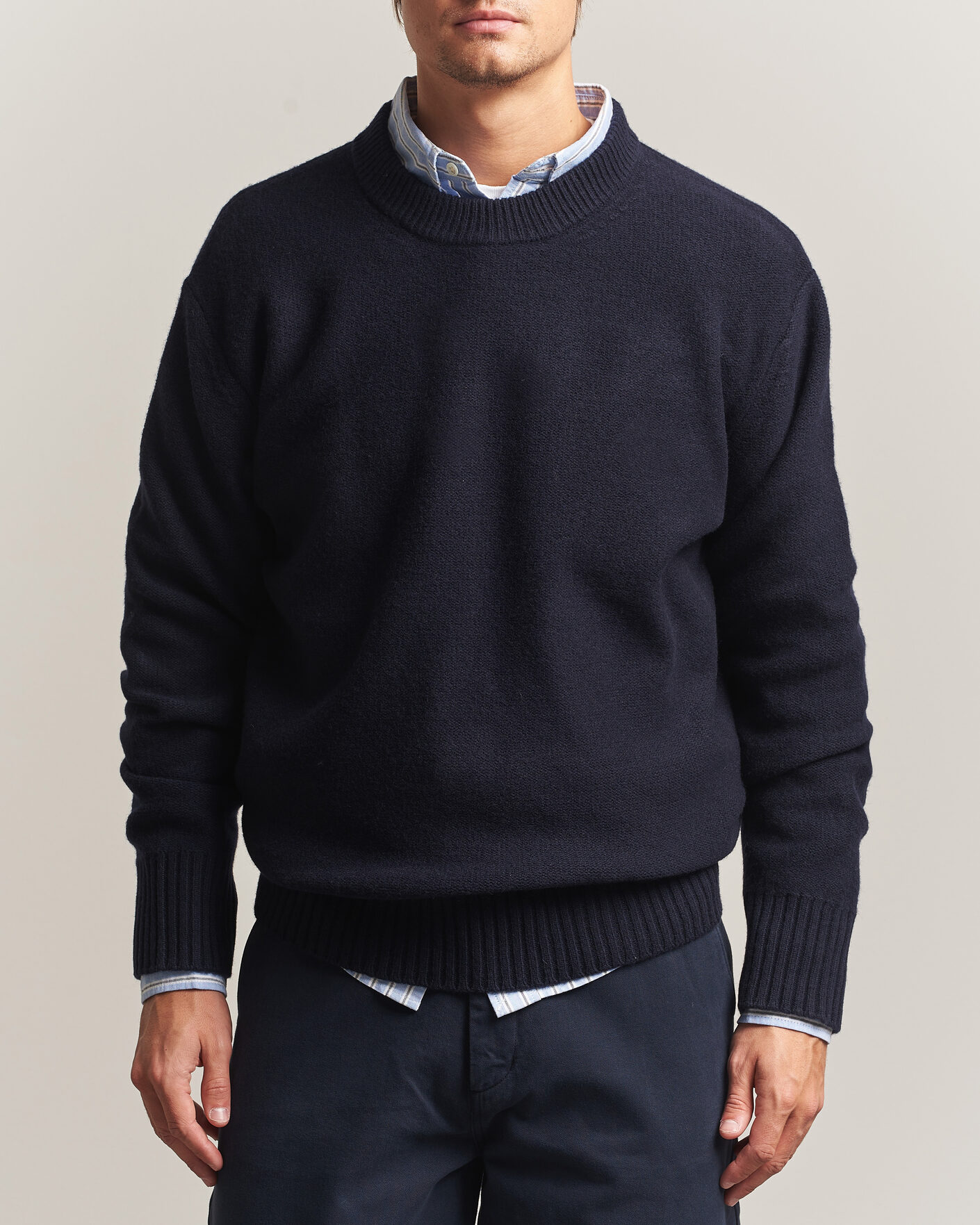 Herren | Pullover | A Day's March | Tietar Boiled Merino Sweater Navy