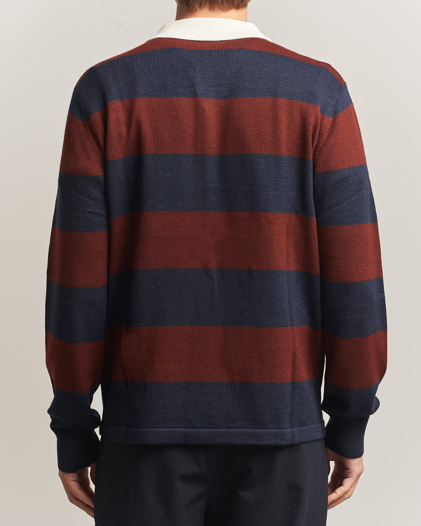 Herren | Pullover | A Day's March | Kenny Striped Merino Rugby Sweater Rust/Navy