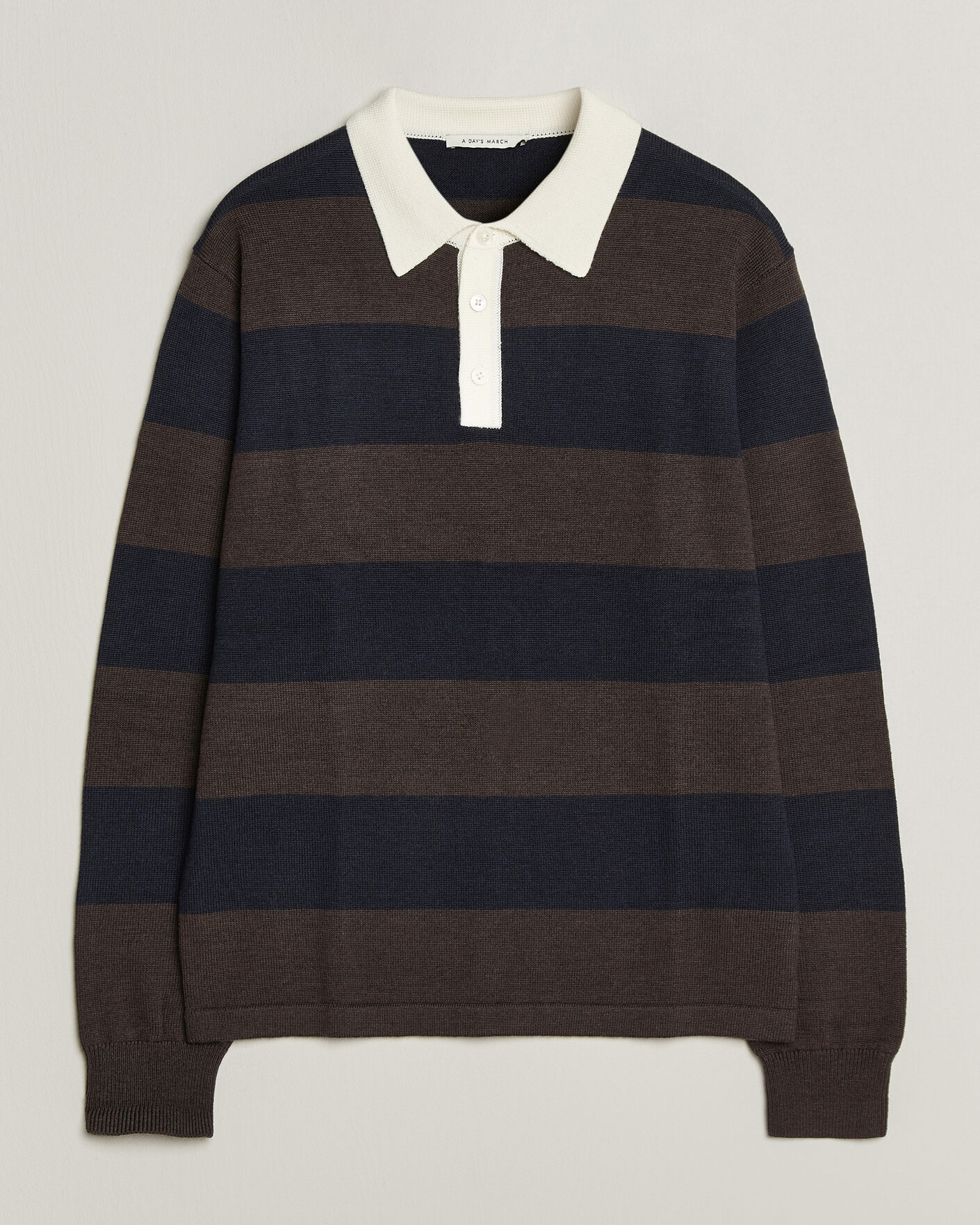 Herren | Pullover | A Day's March | Kenny Striped Merino Rugby Sweater Brown/Navy