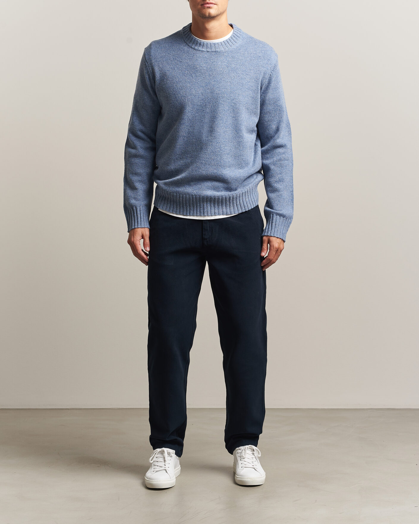 Herren | Pullover | A Day's March | Marlow Lambswool Sweater Misty Blue