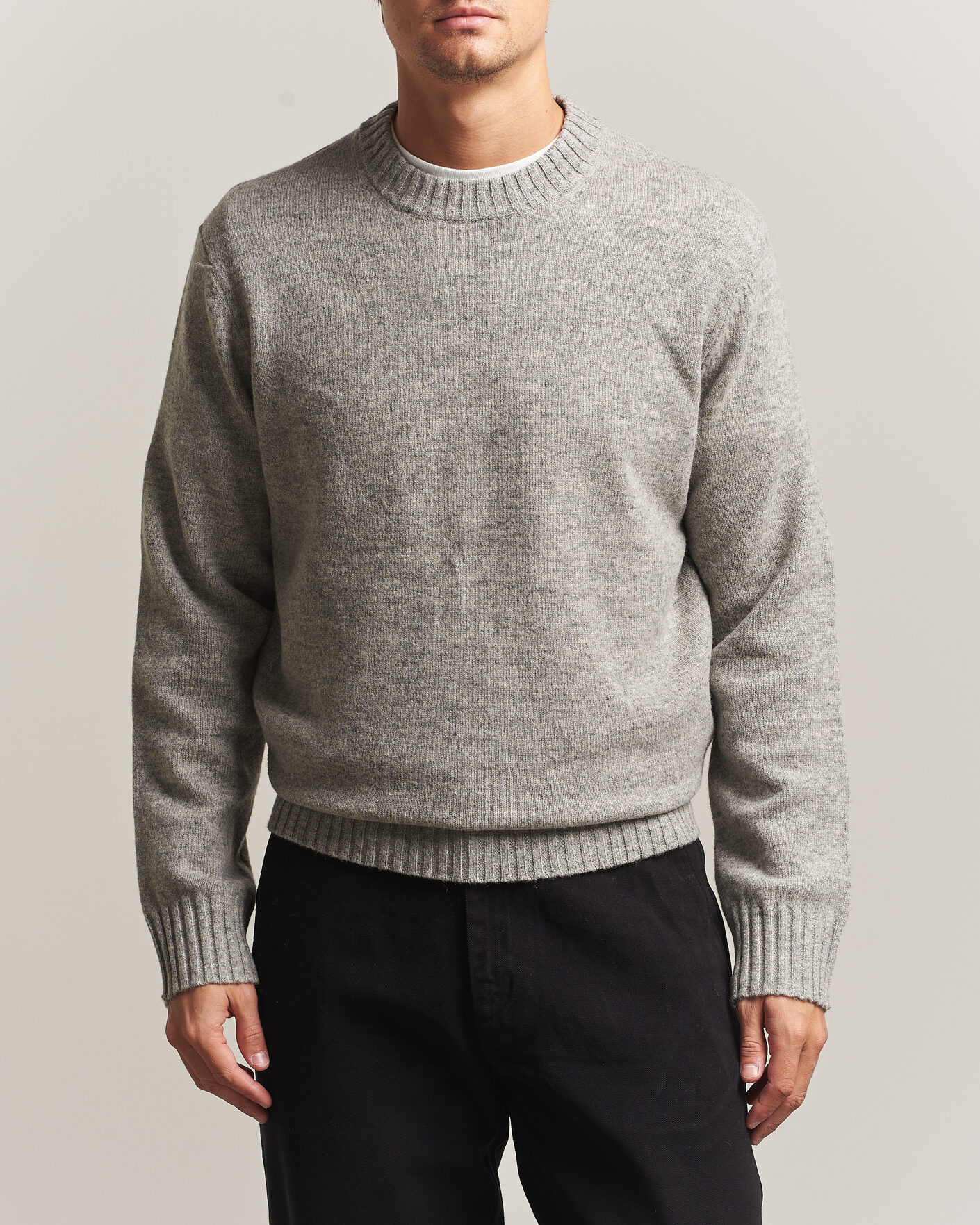 Herren | Pullover | A Day's March | Marlow Lambswool Sweater Grey Melange