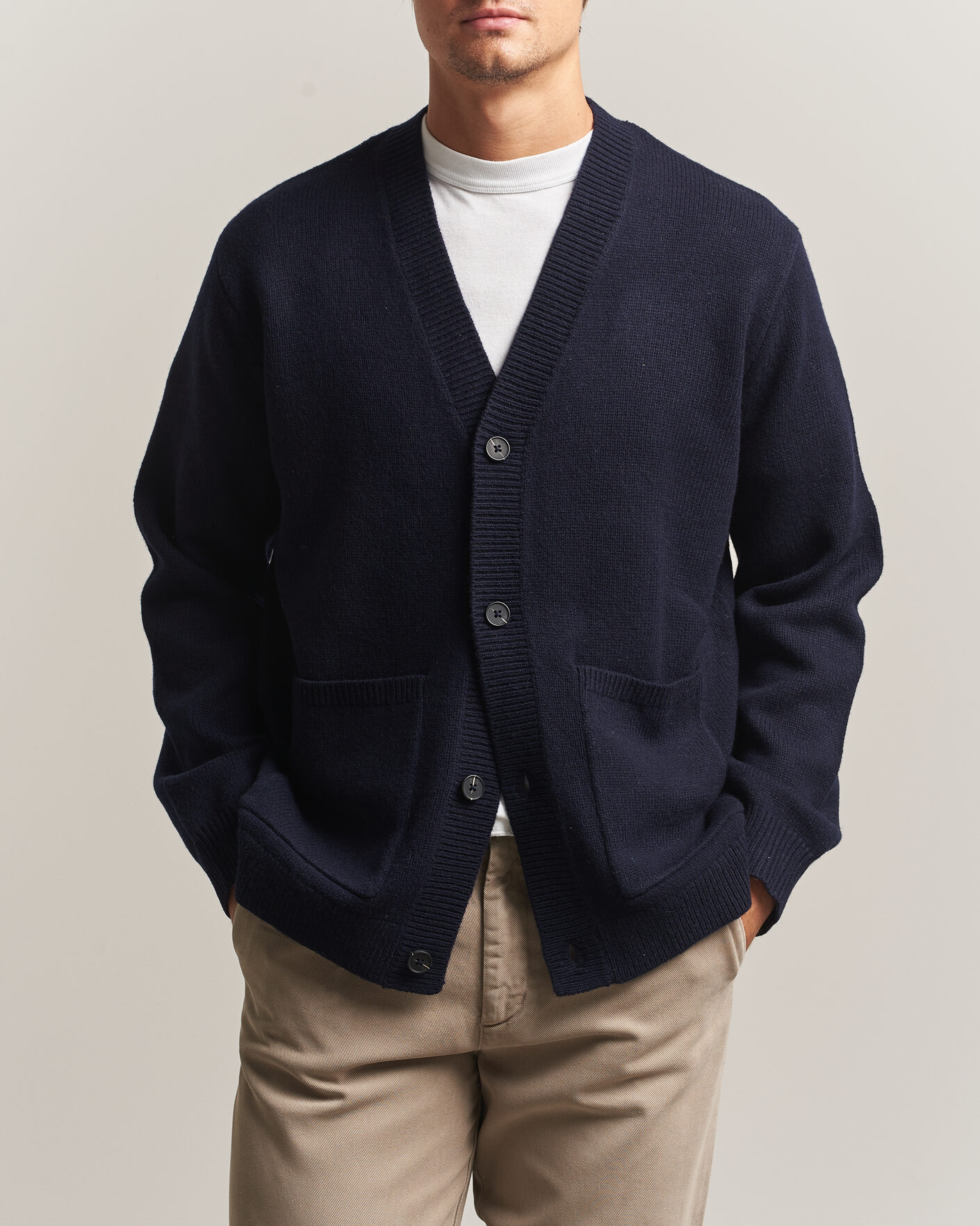 Herren | Pullover | A Day's March | Jarrow Lambswool Cardigan Navy