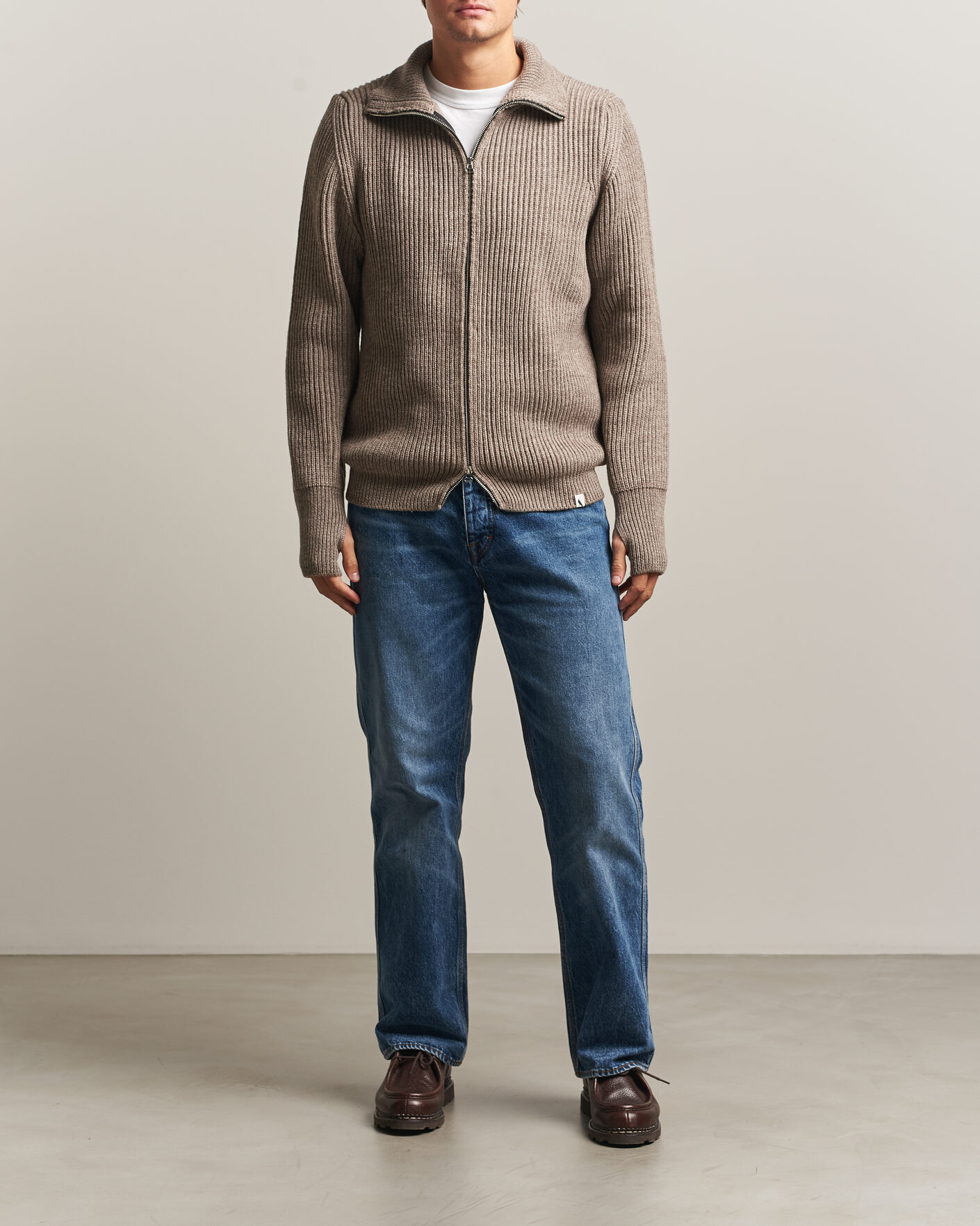 Herren | Pullover | Peregrine | Fisherman Merino Zip Cardigan Light Brown