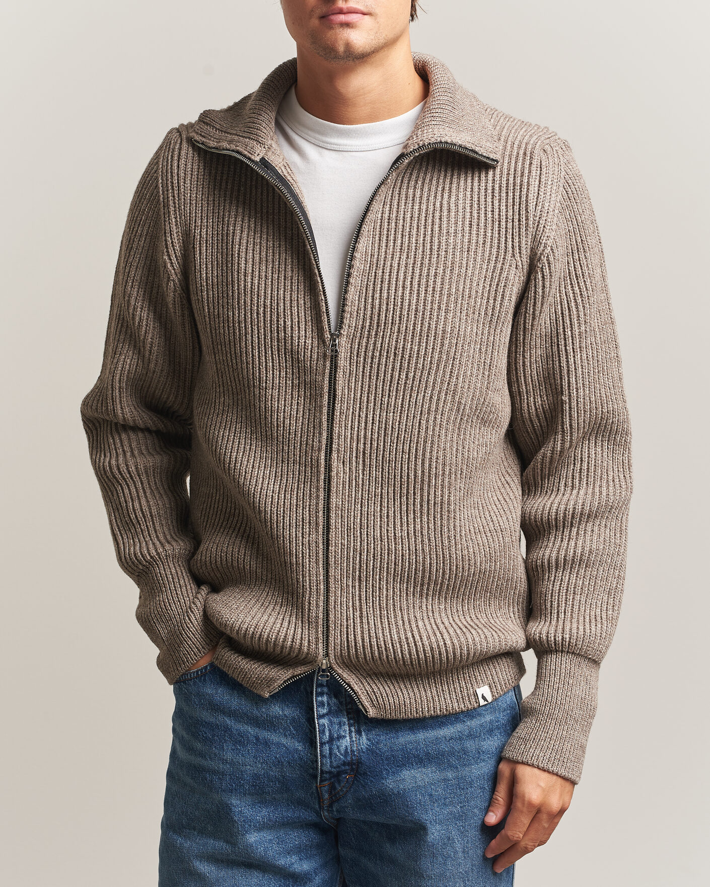 Herren | Pullover | Peregrine | Fisherman Merino Zip Cardigan Light Brown
